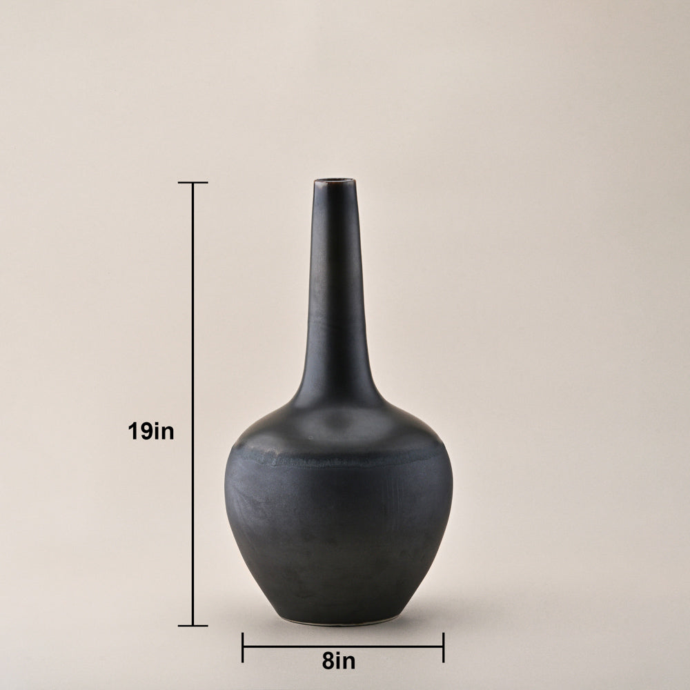 BLACK CERAMIC DECOR FLOWER VASE LARGE