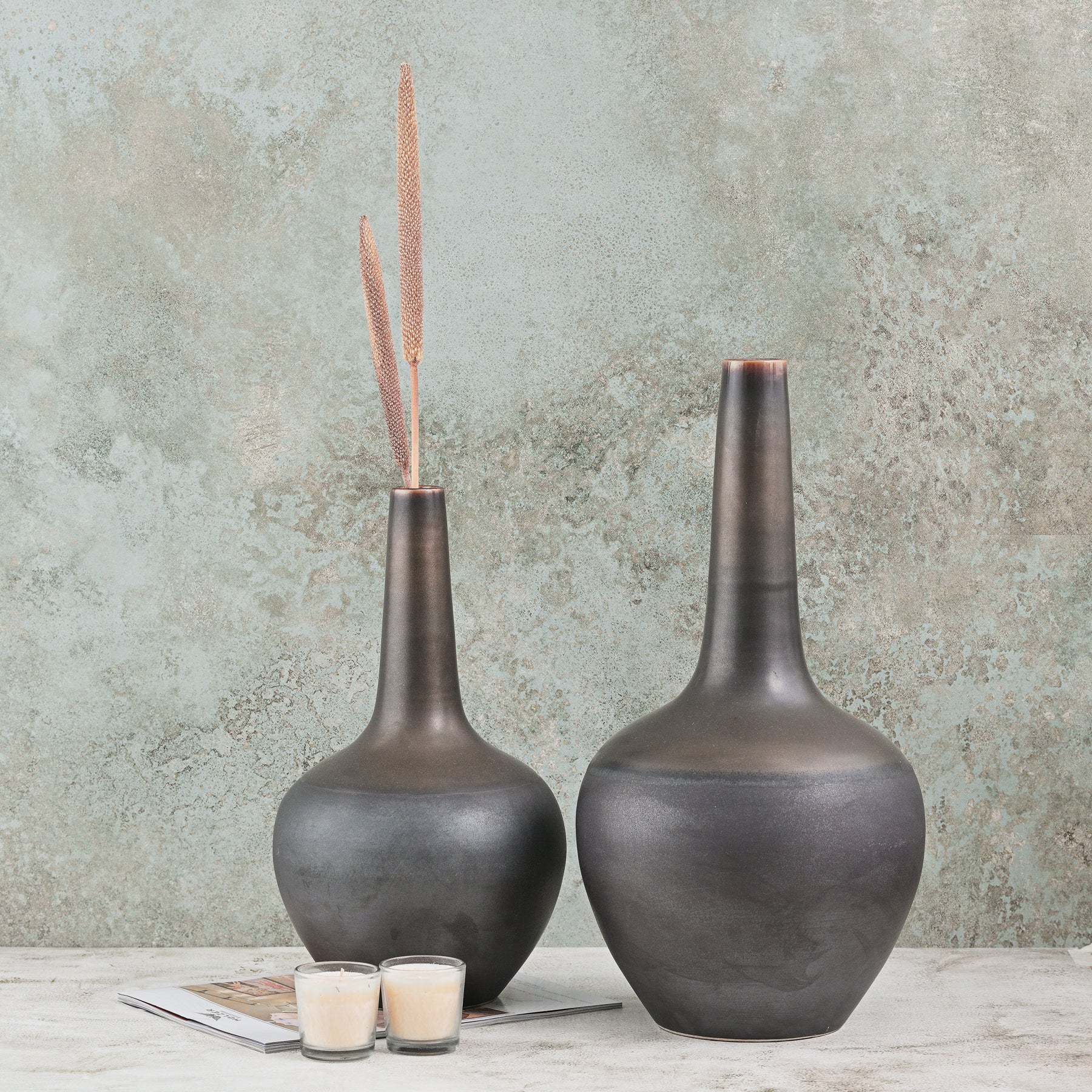 BLACK CERAMIC DECOR FLOWER VASE SMALL
