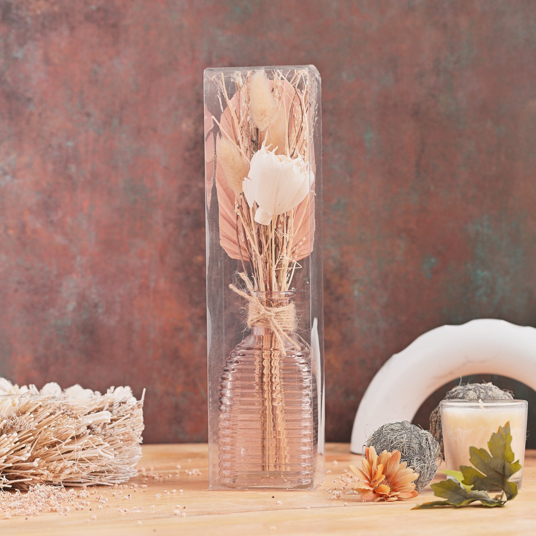 DRIED SCENTED FLOWERS IN GLASS BOTTLE