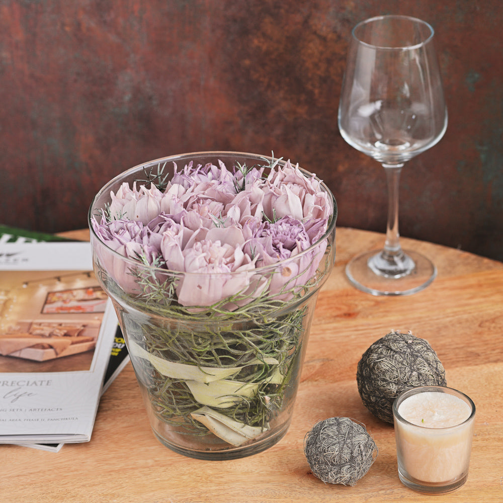 Artificial Lavender Bouquet in Glass Vase – Elegant Floral Tabletop Decor for Home & Office