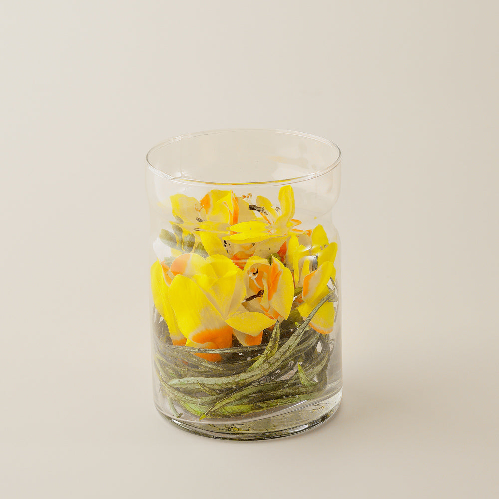 Yellow Artificial Flower Arrangement in Glass Vase – Elegant Home & Office Tabletop Decor