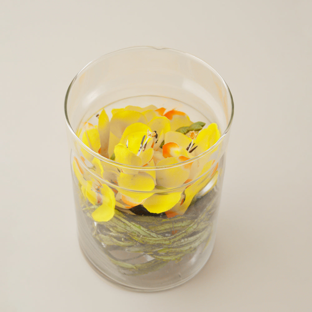 Yellow Artificial Flower Arrangement in Glass Vase – Elegant Home & Office Tabletop Decor