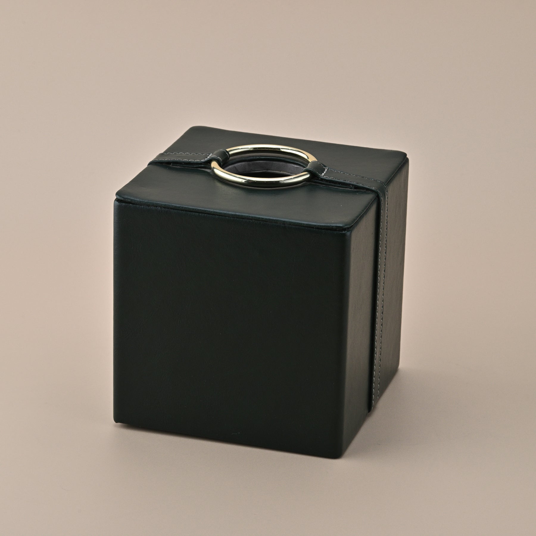 DARK GREEN LEATHER SQUARE TISSUE HOLDER
