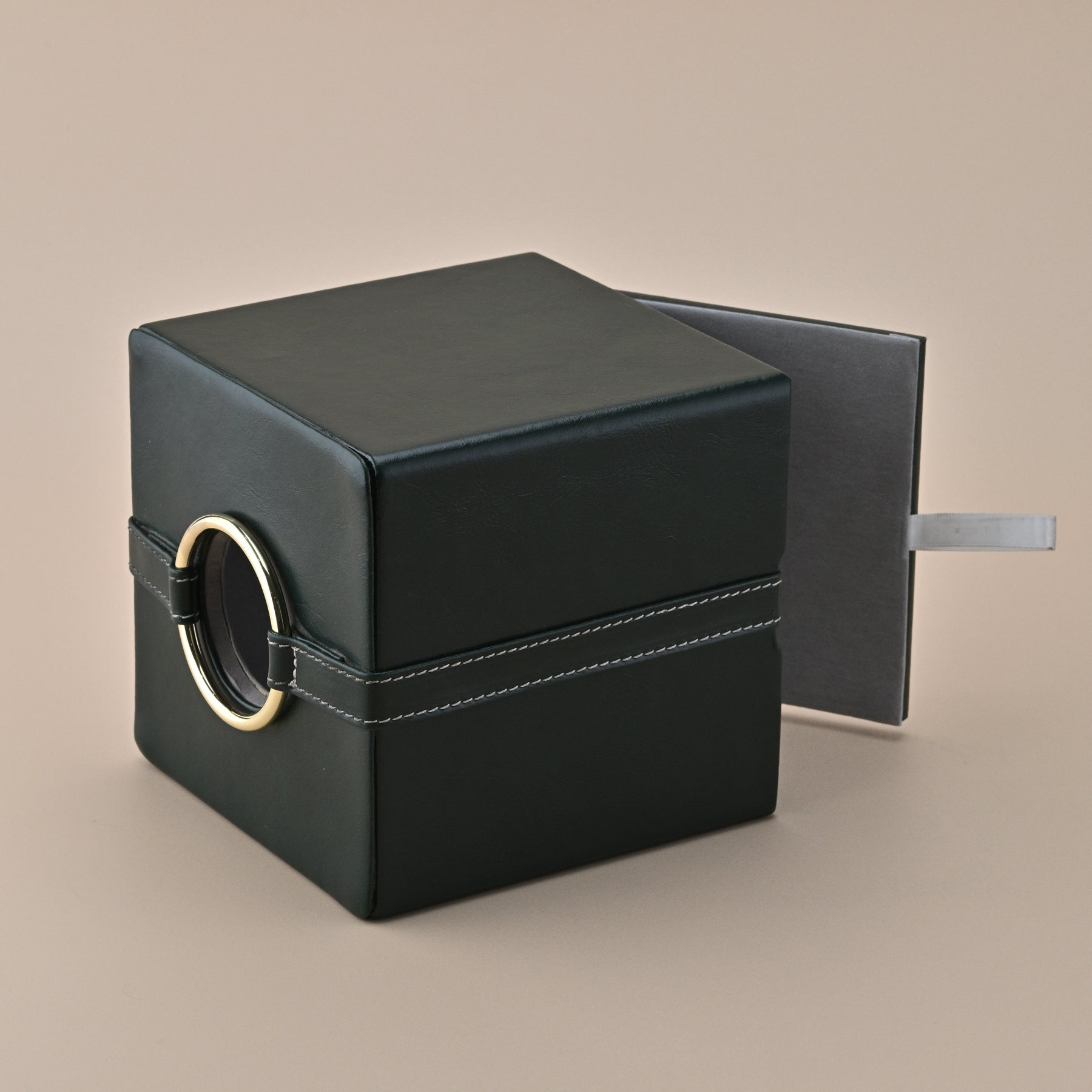 DARK GREEN LEATHER SQUARE TISSUE HOLDER