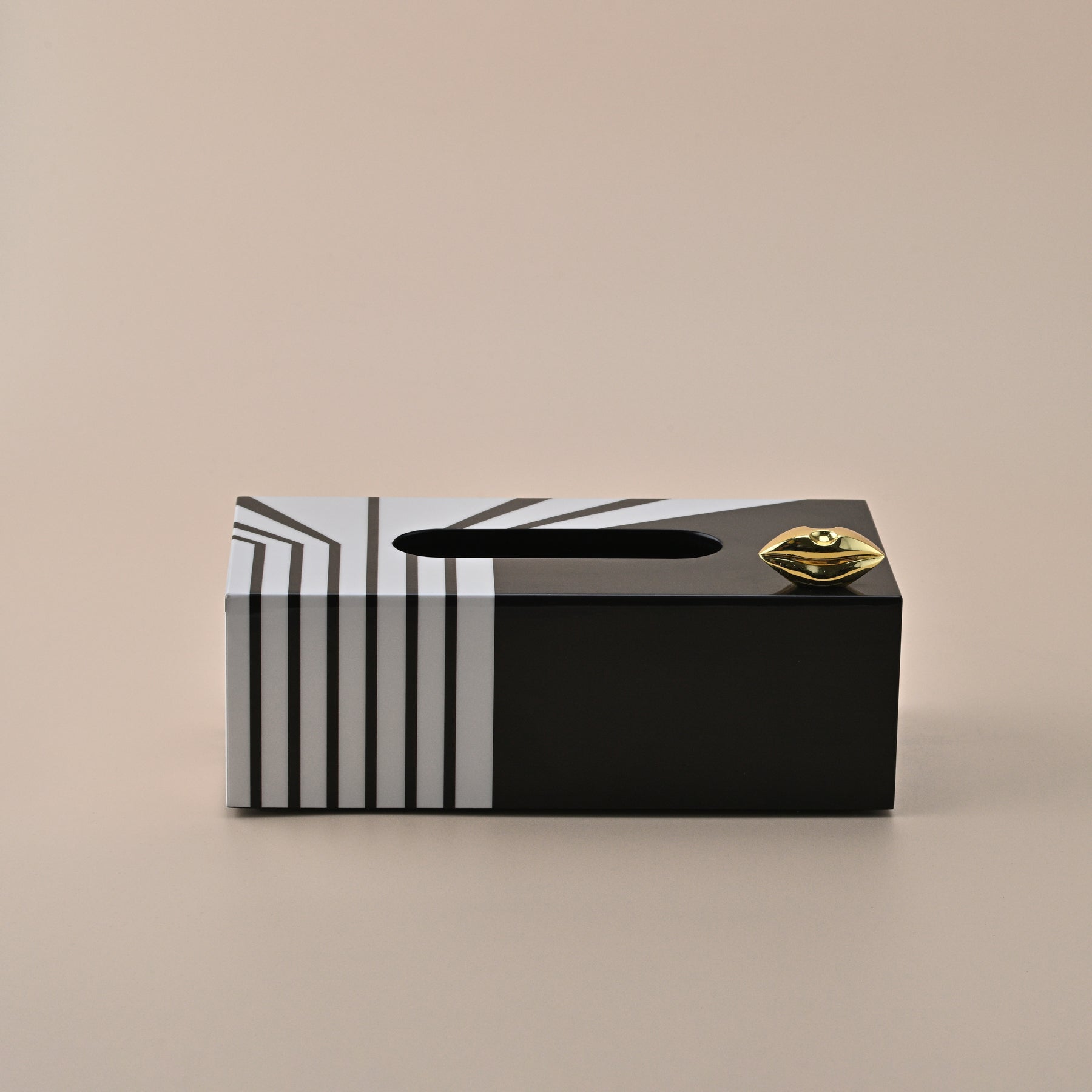 BLACK AND WHITE STRIPED TISSUE BOX HOLDER