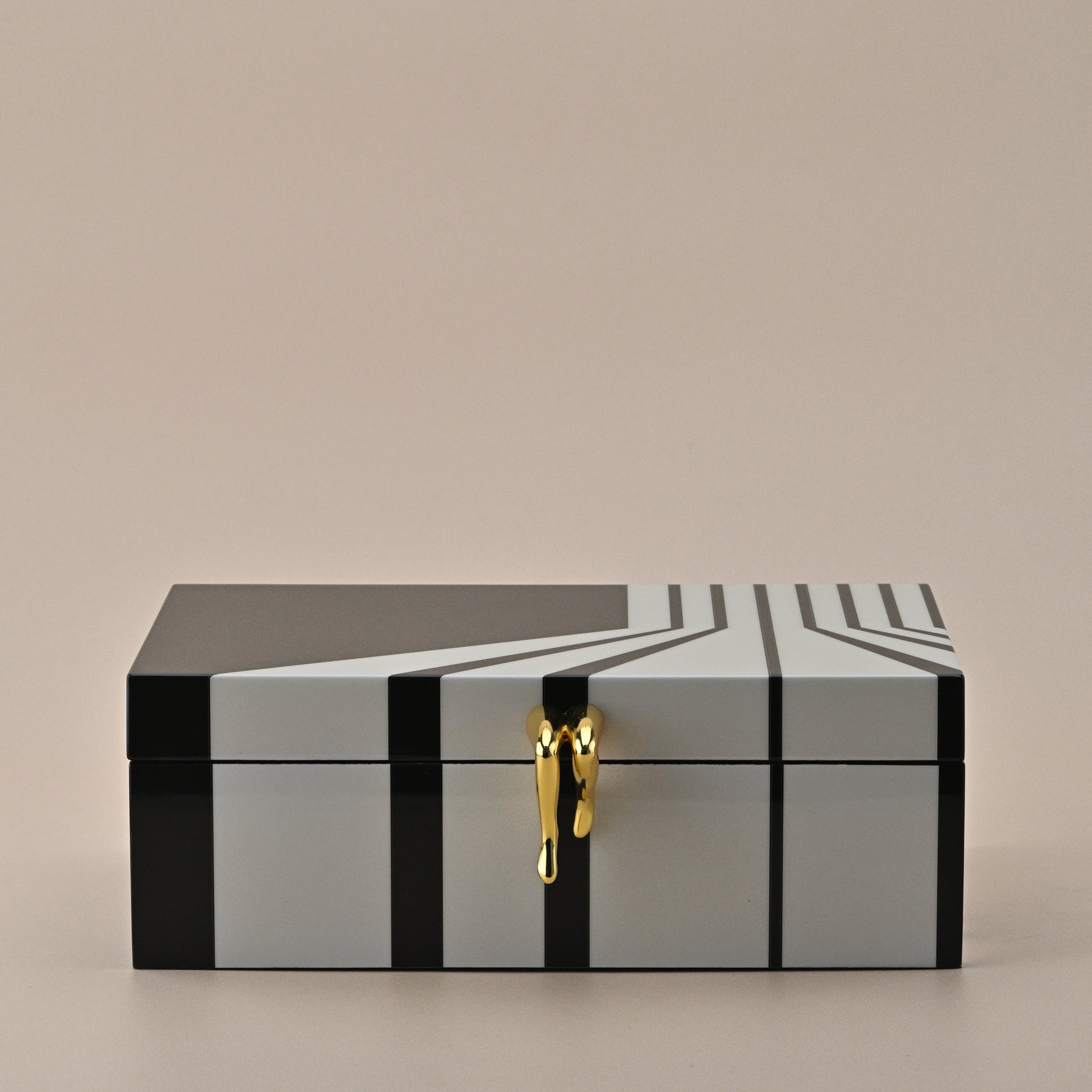 BLACK STORAGE BOX WITH WHITE STRIPS
