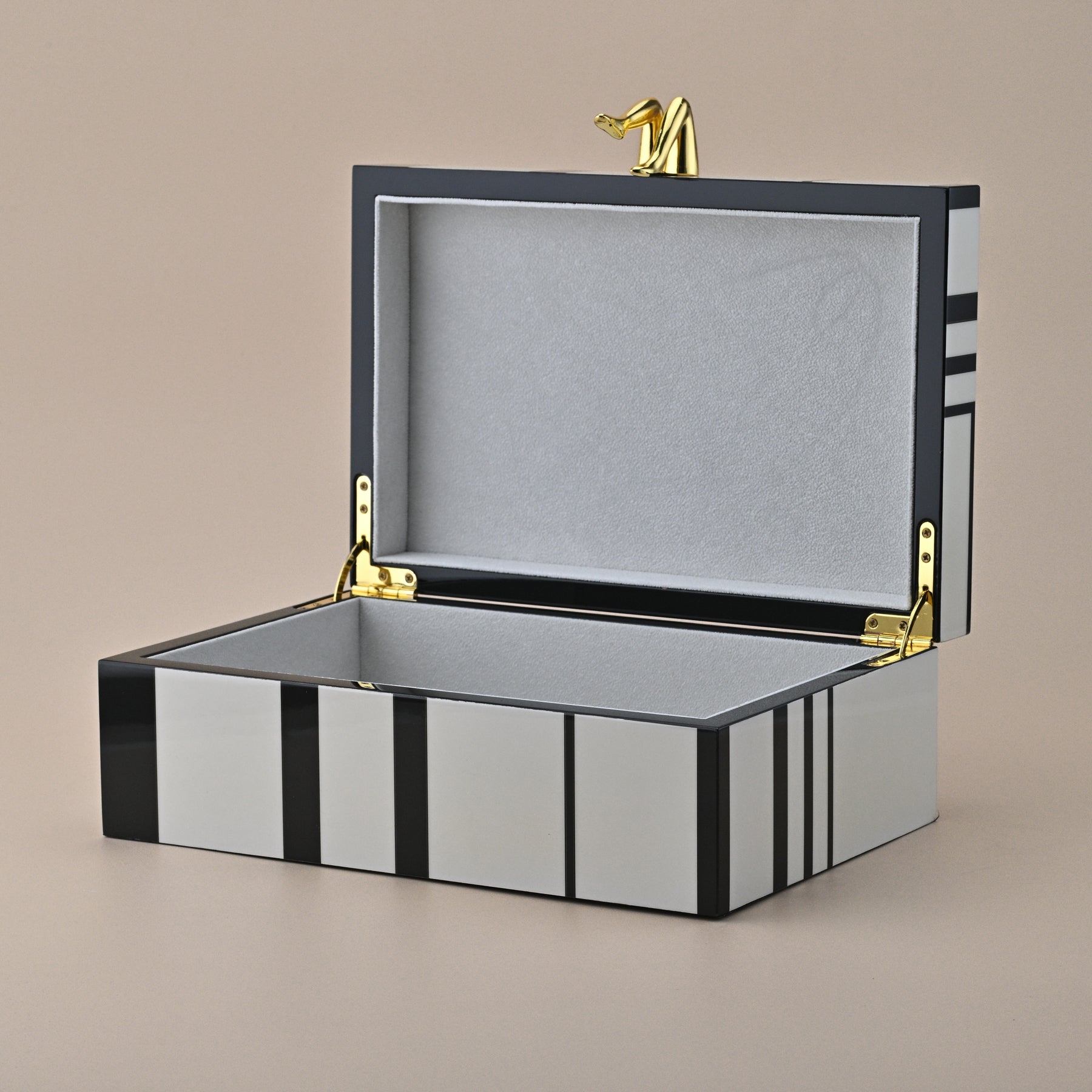 BLACK STORAGE BOX WITH WHITE STRIPS