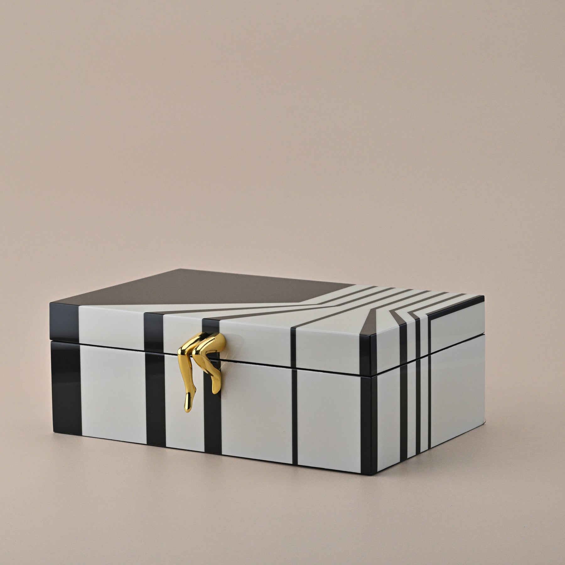 BLACK STORAGE BOX WITH WHITE STRIPS