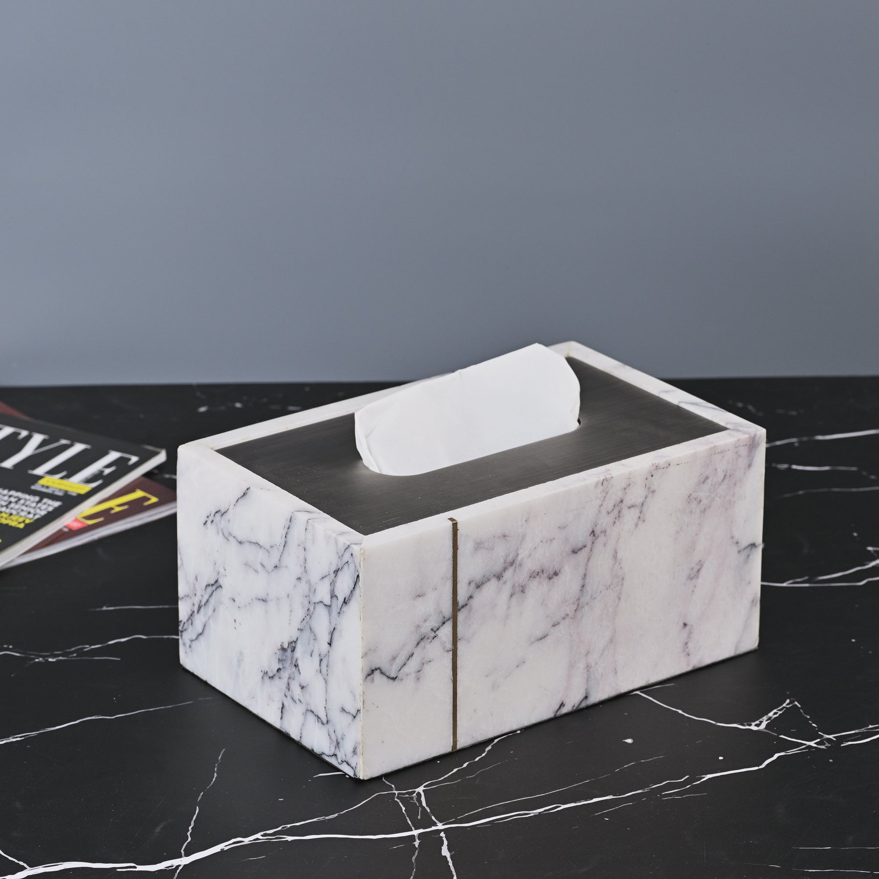 WHITE STONE TISSUE BOX