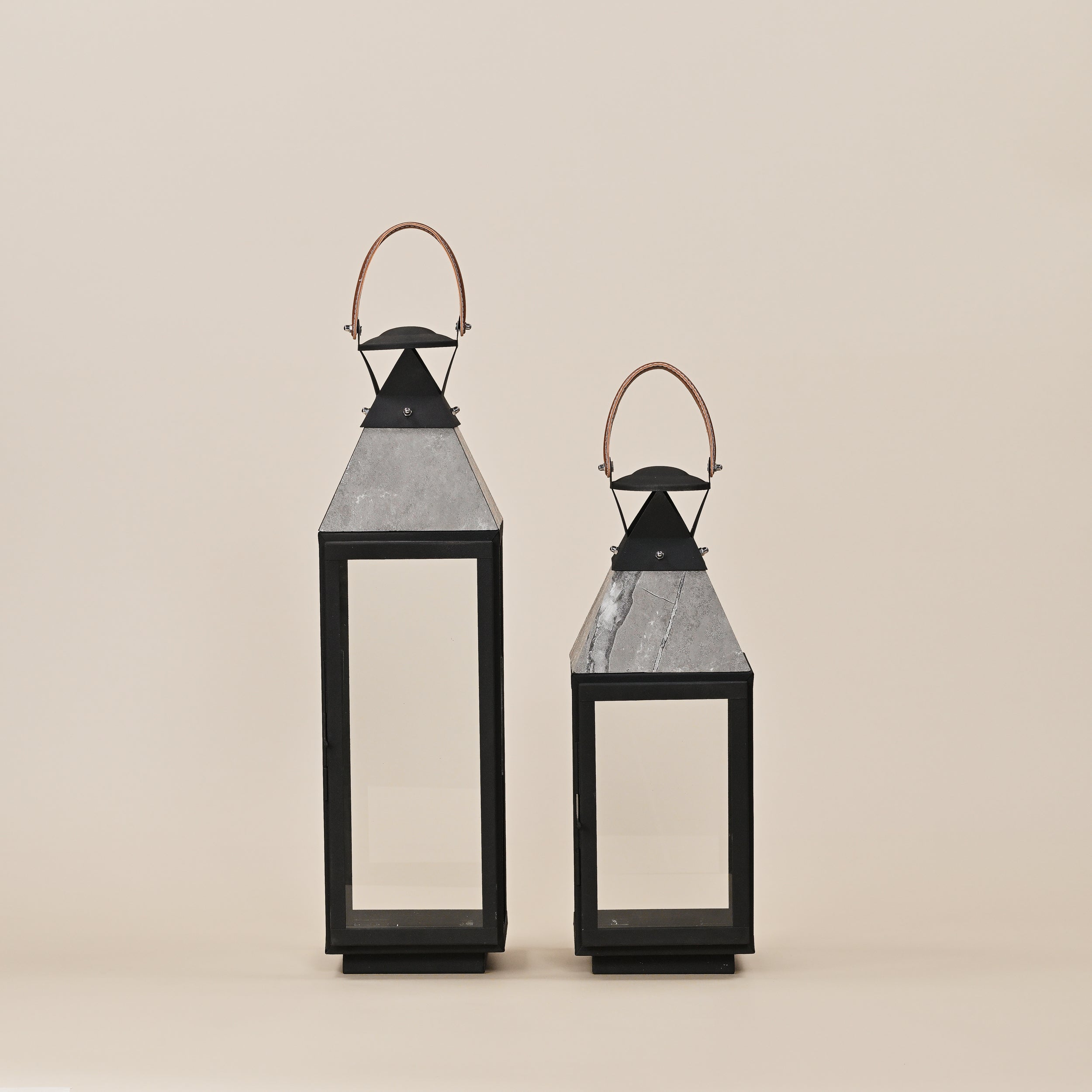 MILD STEEL LANTERN WITH LEATHER HANDLE