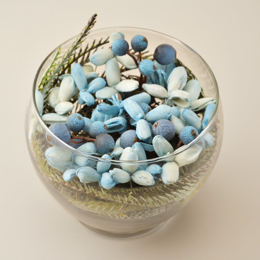 Elegant Artificial Blue Berry Arrangement in Glass Vase – Modern Home & Office Tabletop Decor