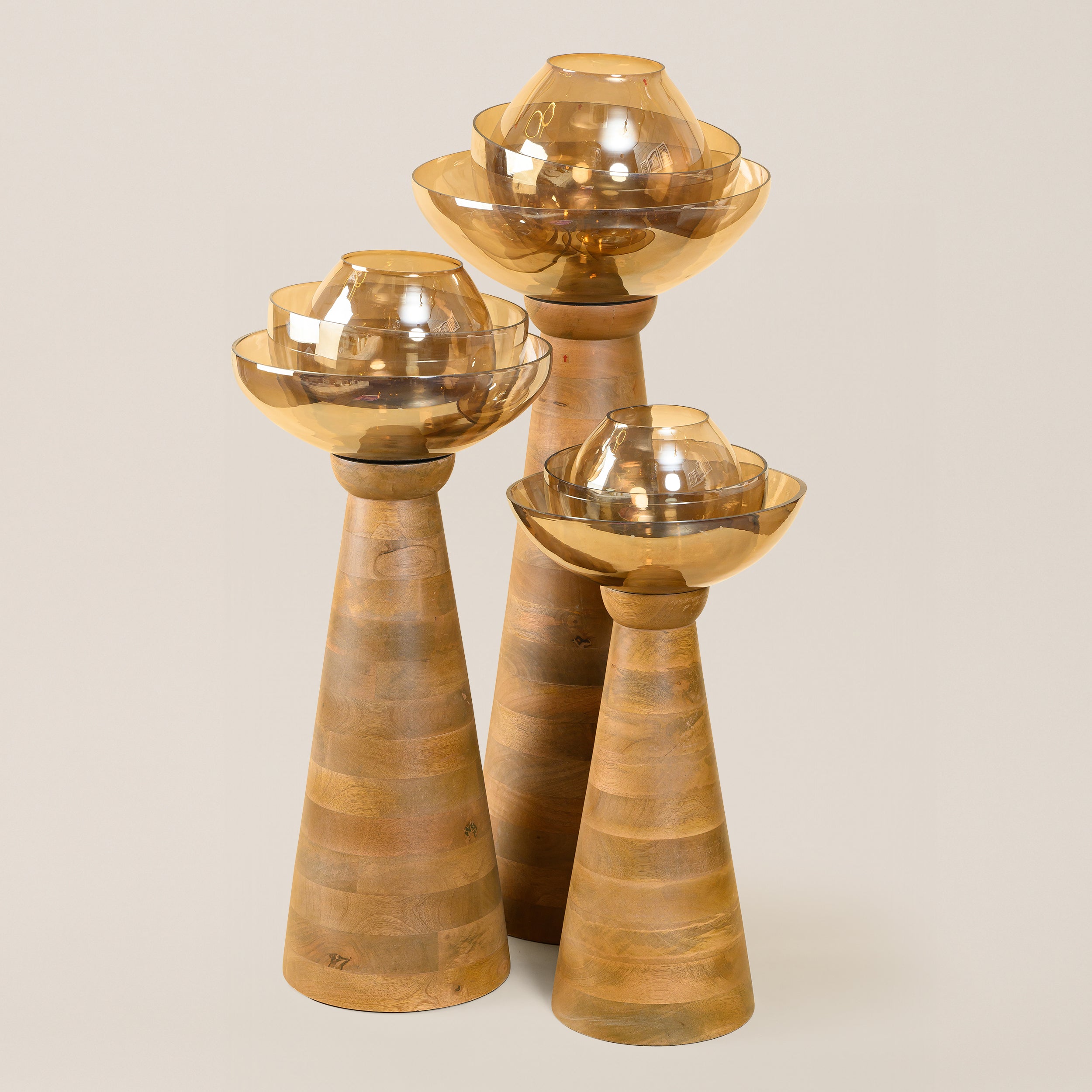LOTUS WOODEN CANDLE HOLDER LARGE