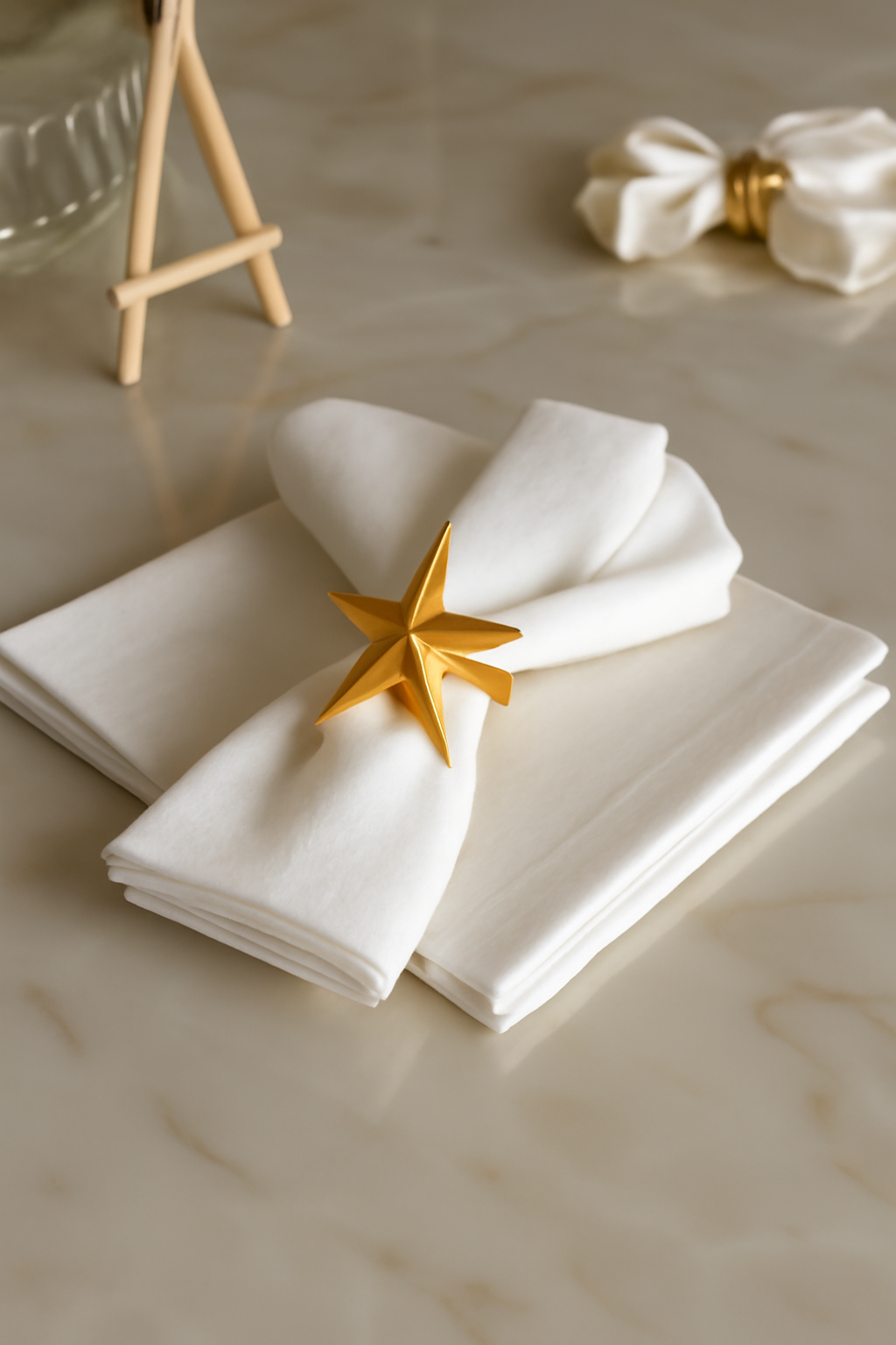 Kasa Holzer Gold Star Napkin Ring – Festive Metal Table Décor Accessory