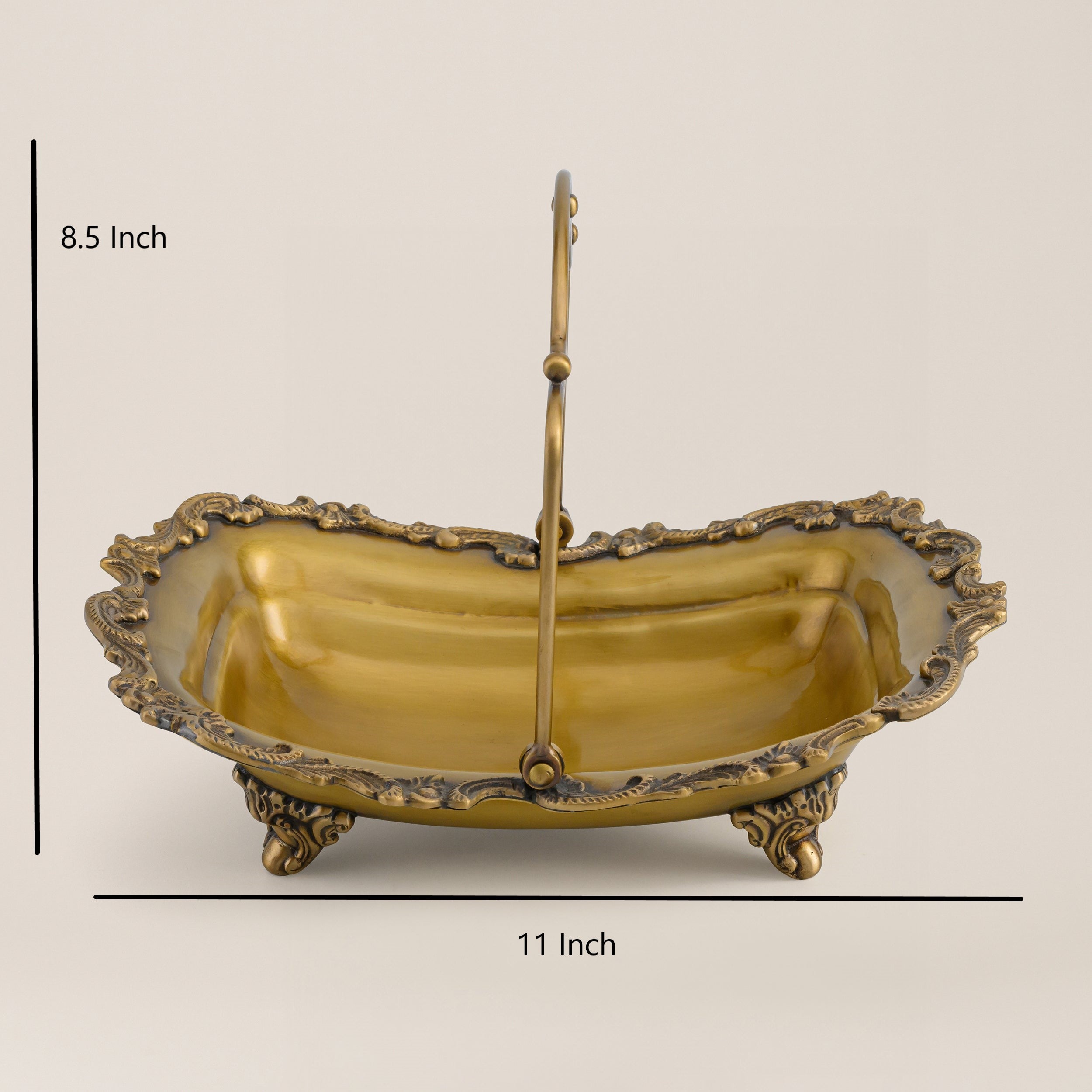 Elegant Brass Carry Bowl Basket with Ornamental Edges