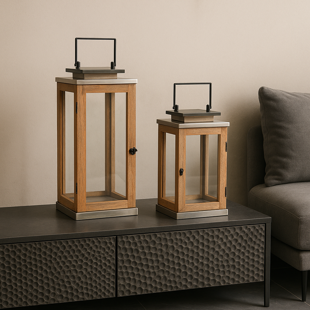 WOODEN & GLASS CANDLE STAND LARGE