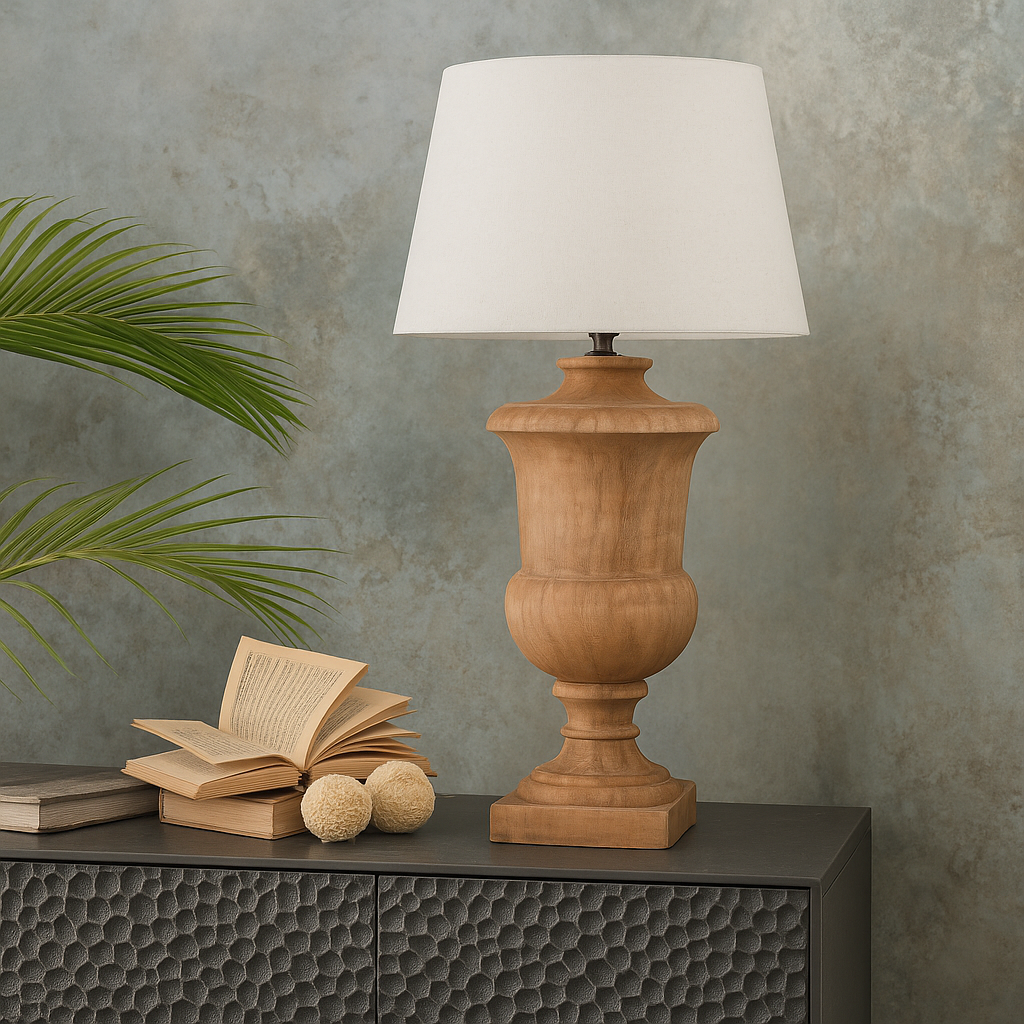 FRENCH STYLE , PATINA FINISH SOLID WOOD TABLE LAMP