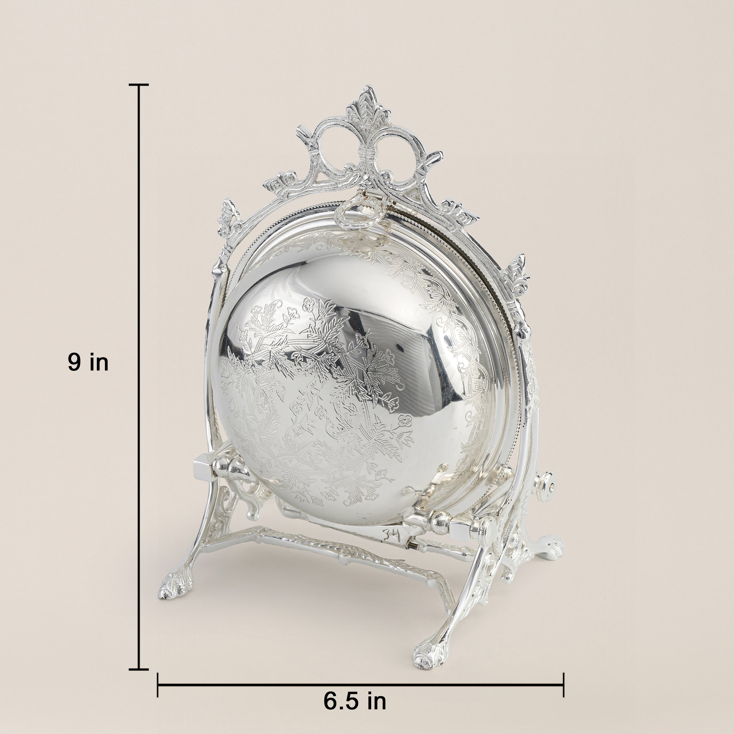 Kasa Holzer Victorian Silver-Plated Round Biscuit Box with Floral Engraving
