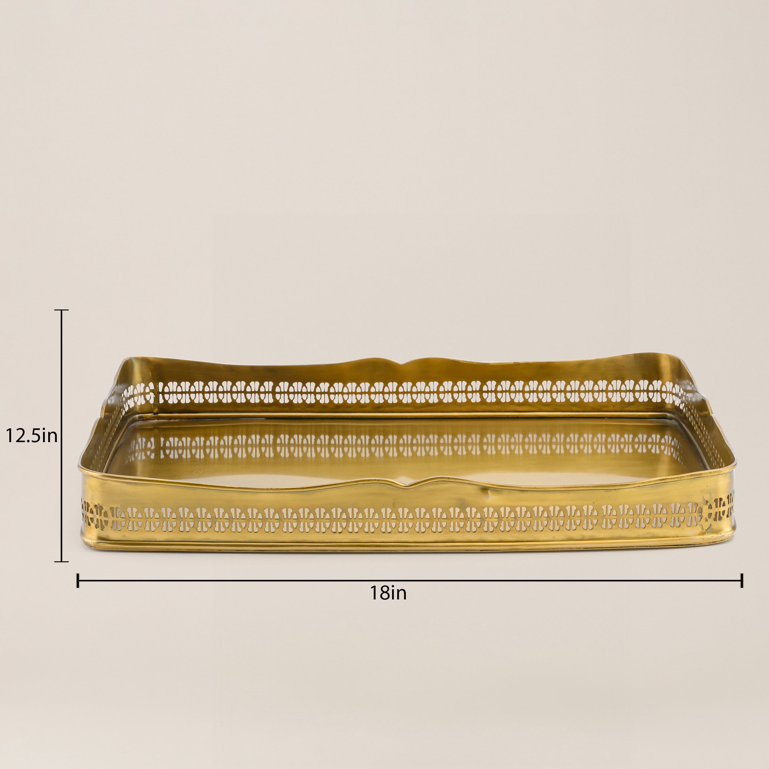 Kasa Holzer Antique Brass Retangular Tray with Perforated Trim