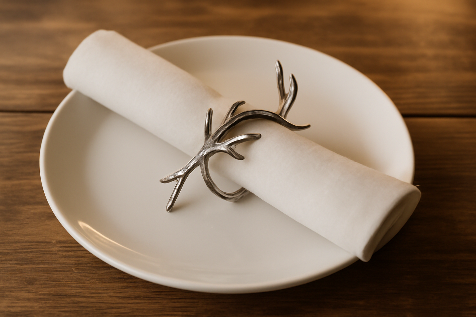 Silver Antler Napkin Ring – Rustic Luxury Table Décor | Kasa by Holzer