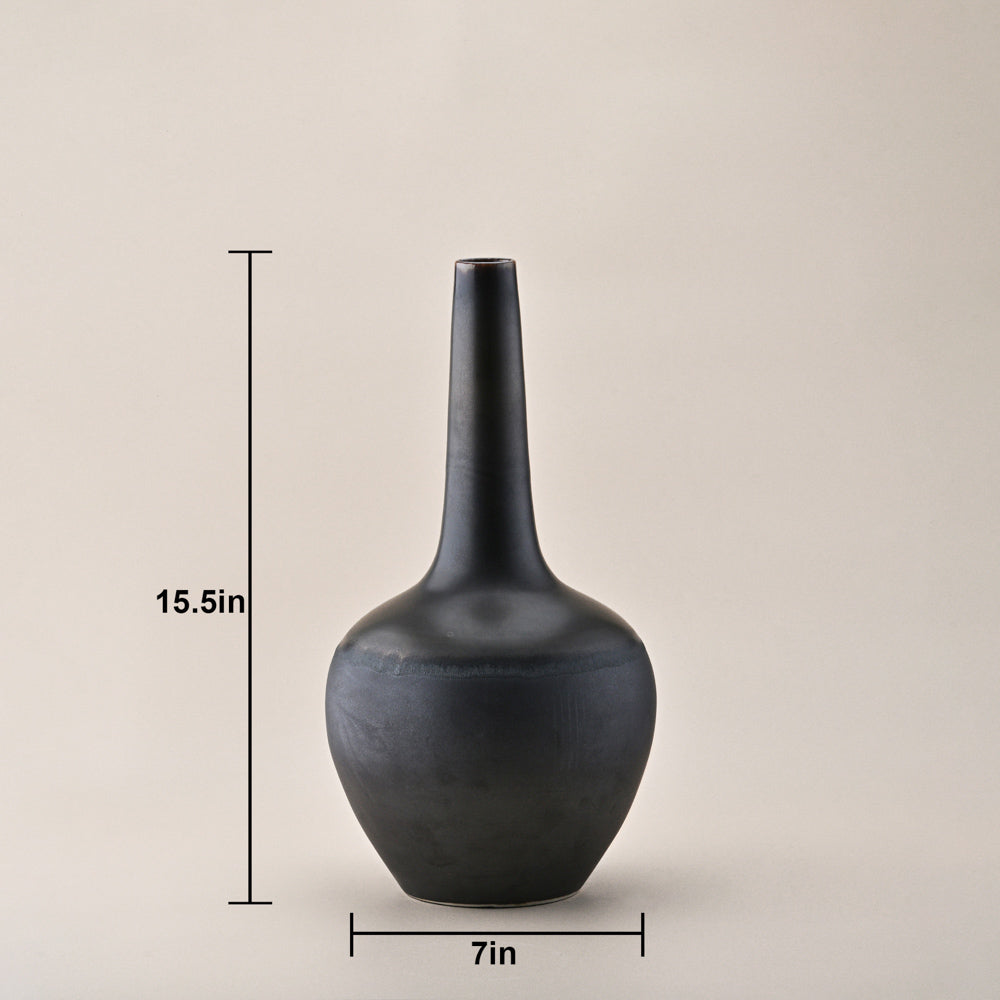 BLACK CERAMIC DECOR FLOWER VASE SMALL