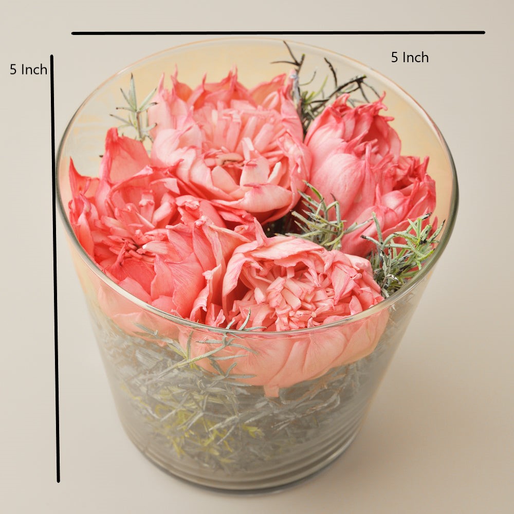 Artificial Pink Rose Bouquet in Glass Vase – Elegant Floral Tabletop Decor for Home & Office