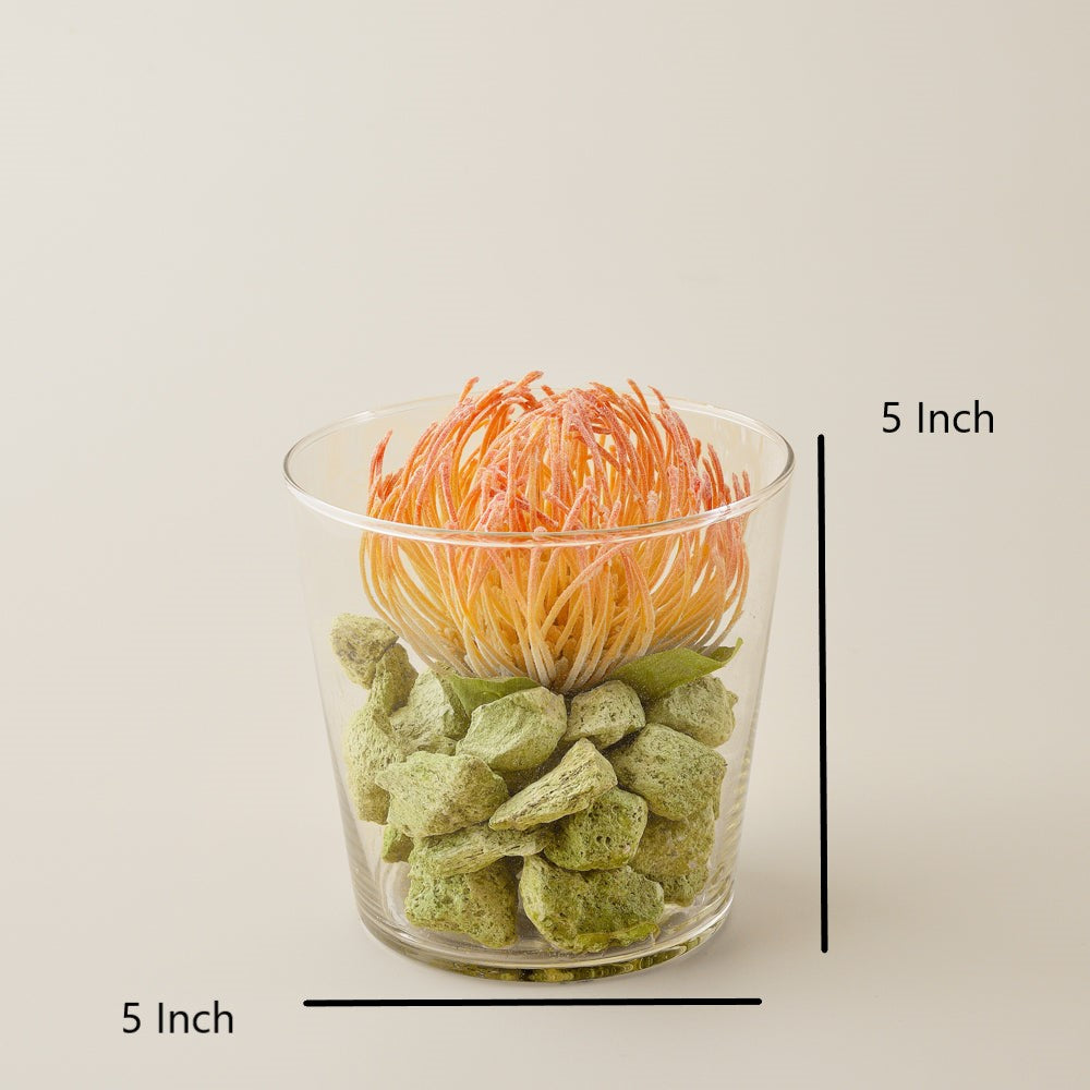 Elegant Artificial Flower Decor in Glass Vase with Green Pebbles