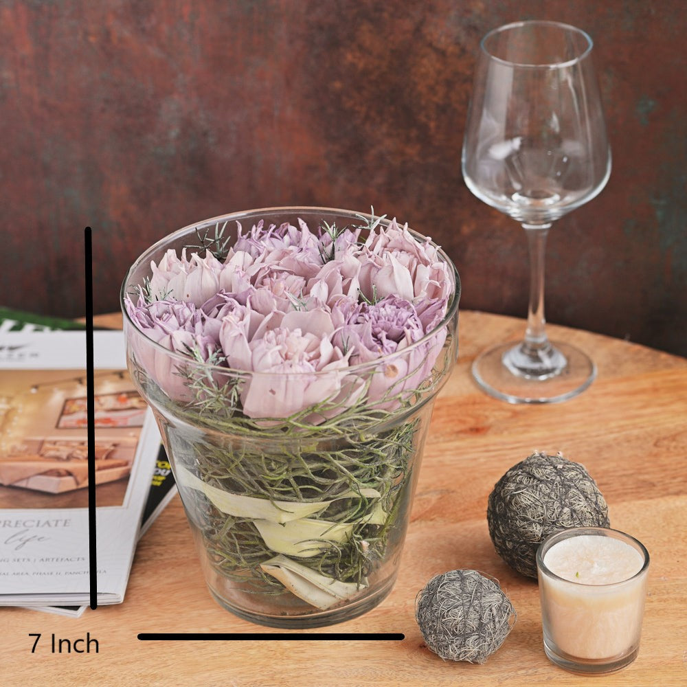 Artificial Lavender Bouquet in Glass Vase – Elegant Floral Tabletop Decor for Home & Office