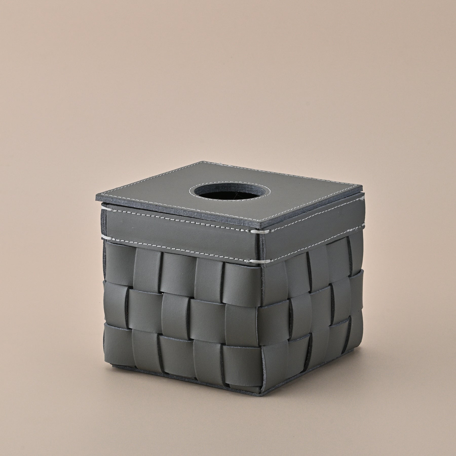 GREY LEATHER TISSUE BOX