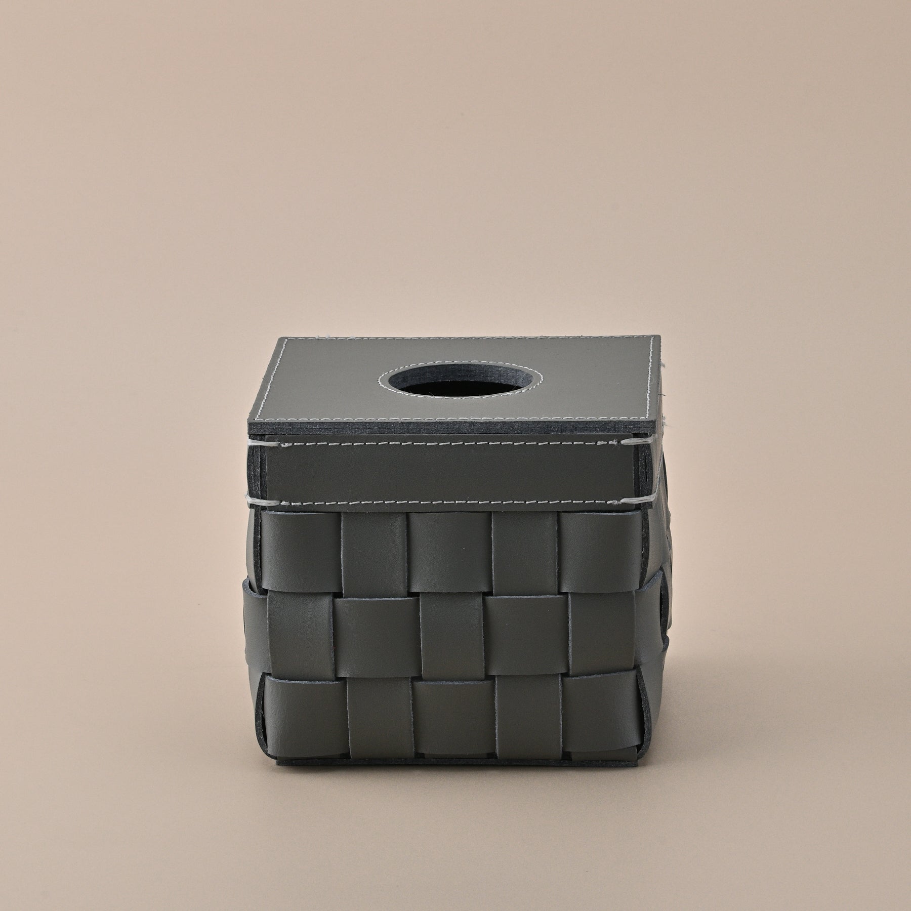 GREY LEATHER TISSUE BOX