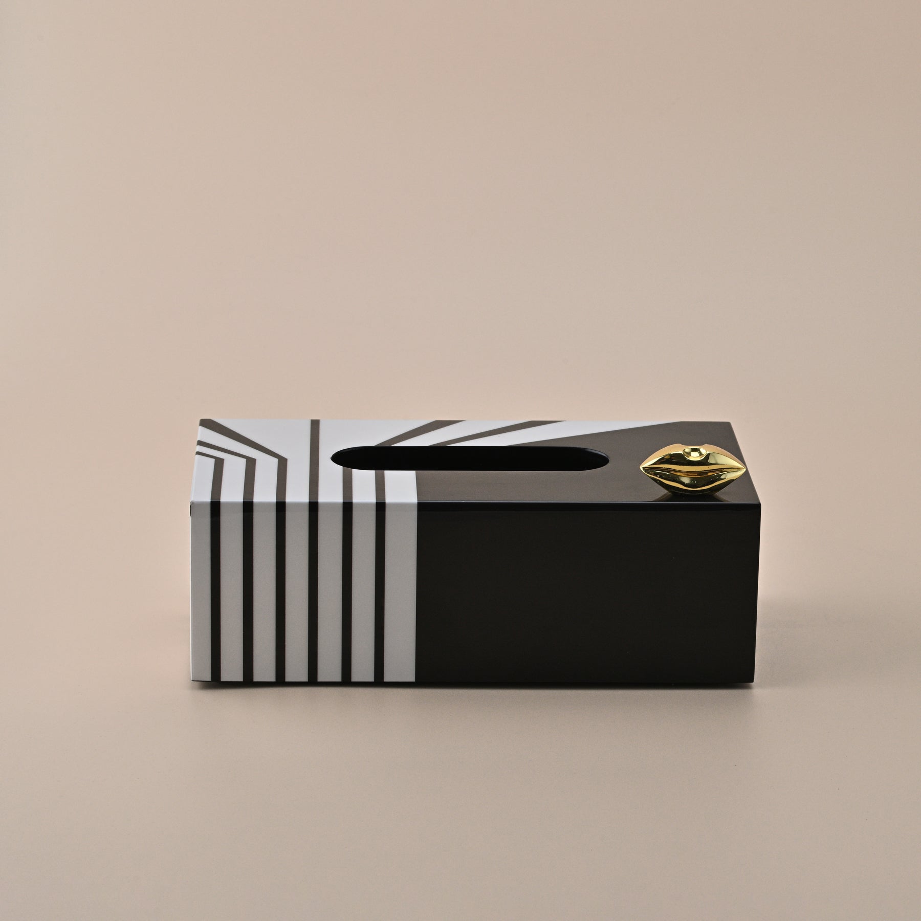 BLACK AND WHITE STRIPED TISSUE BOX HOLDER 