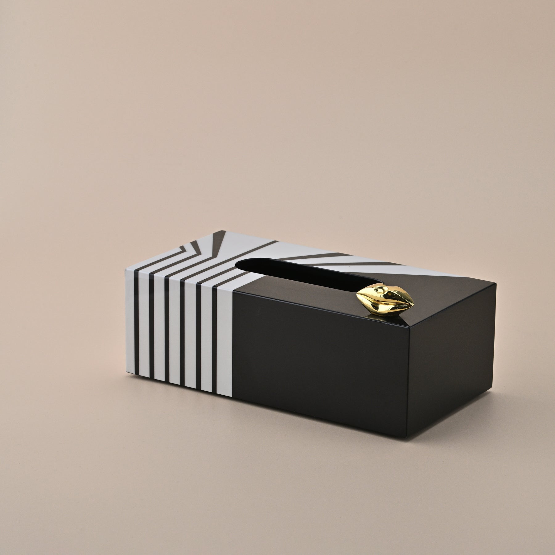 BLACK AND WHITE STRIPED TISSUE BOX HOLDER 