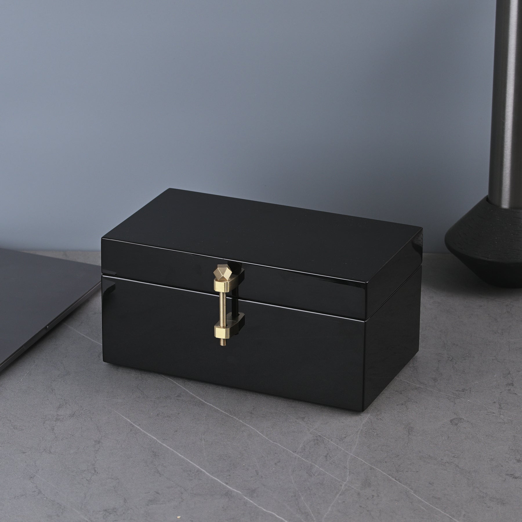 BLACK STORAGE BOX WITH GOLDEN  HANDLE