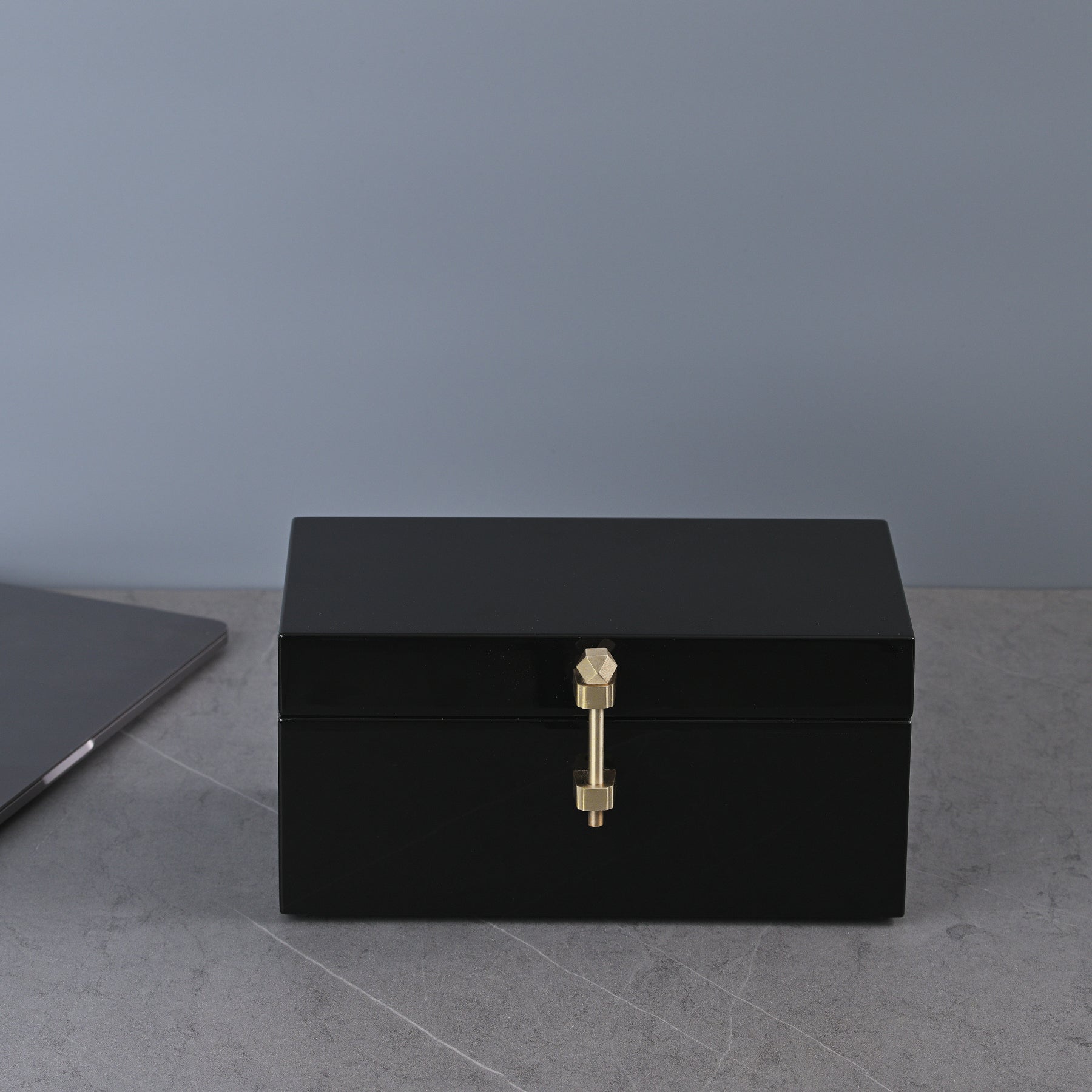 BLACK STORAGE BOX WITH GOLDEN  HANDLE 