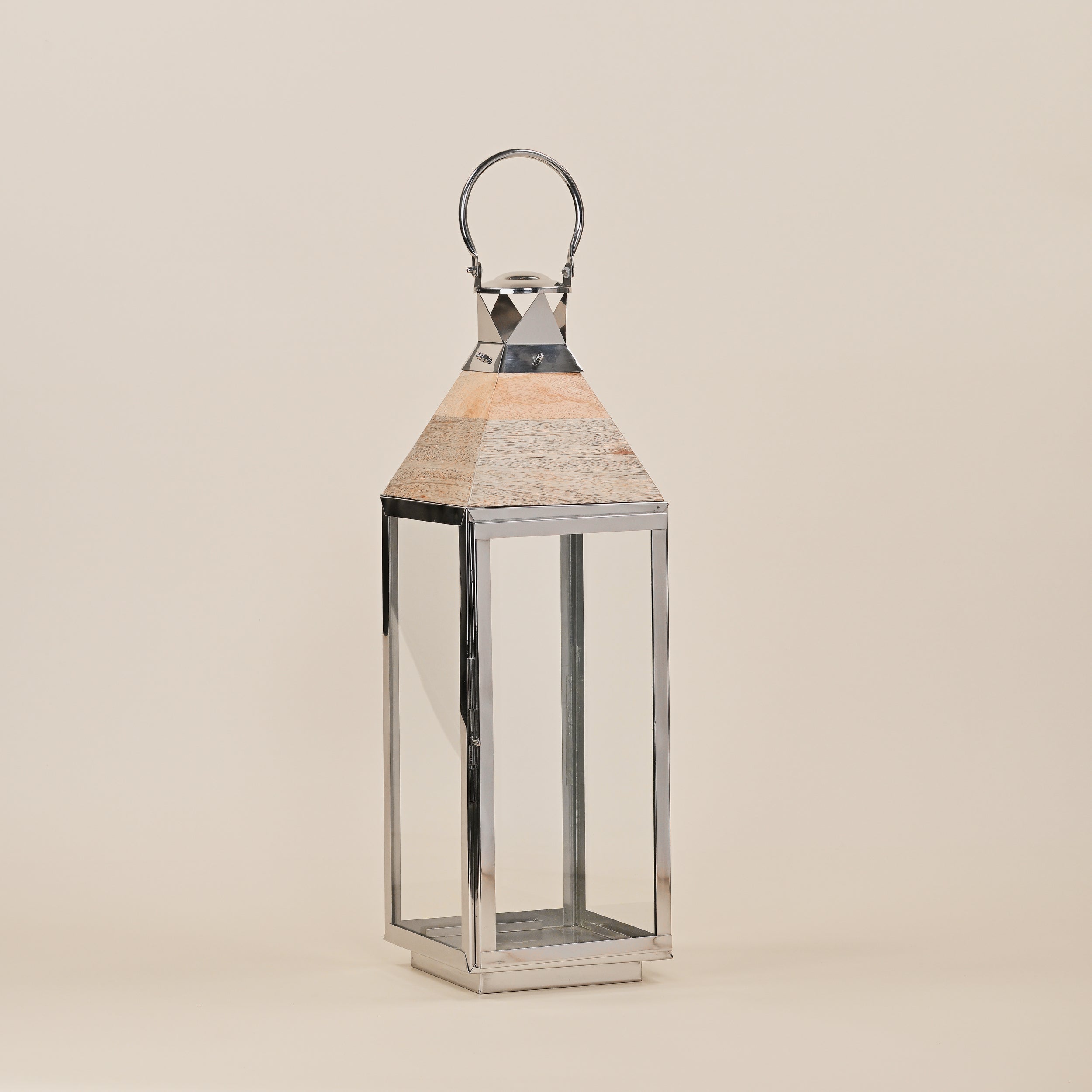 STAINLESS STEEL & WOODEN LANTERNS LARGE  