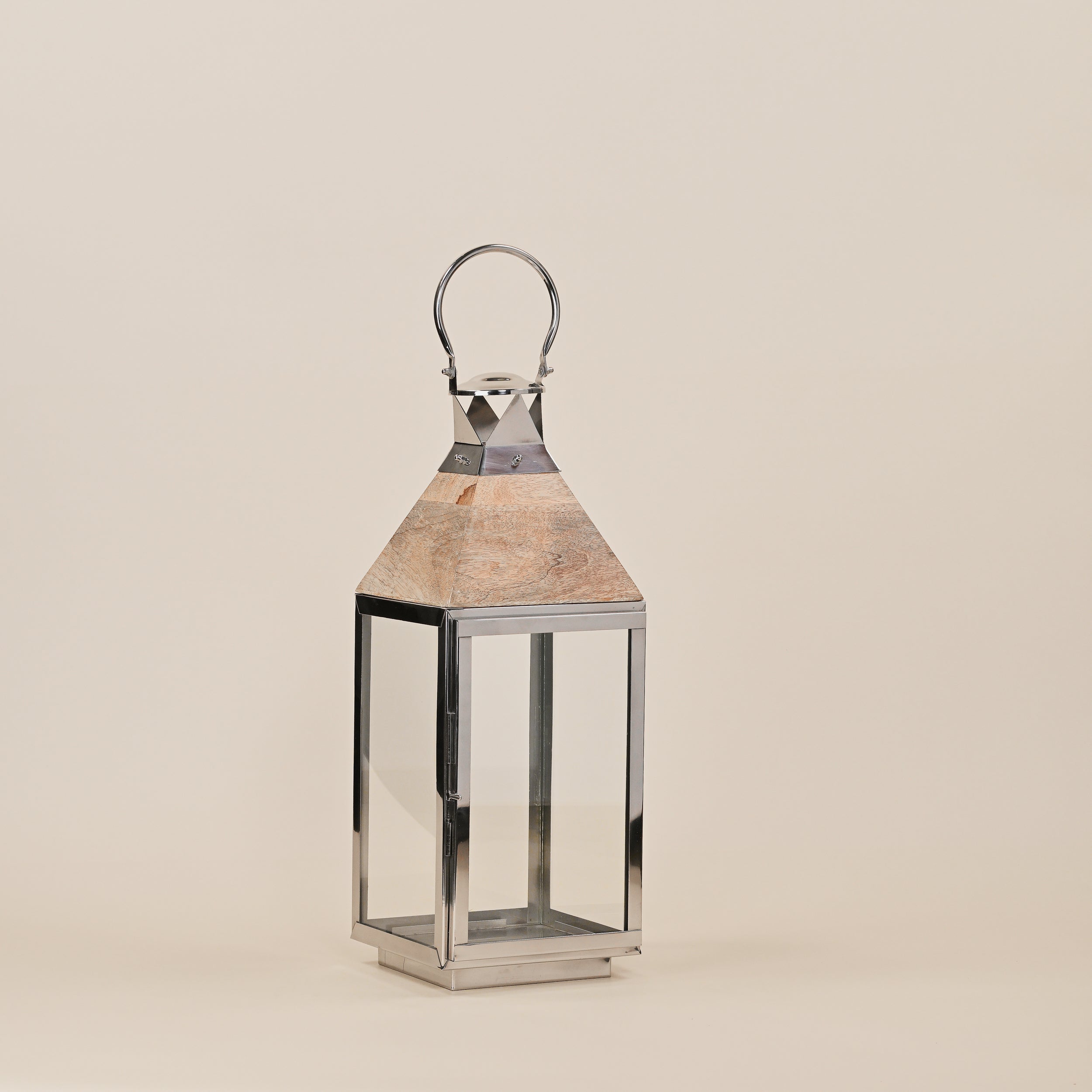 STAINLESS STEEL & WOODEN LANTERNS SMALL