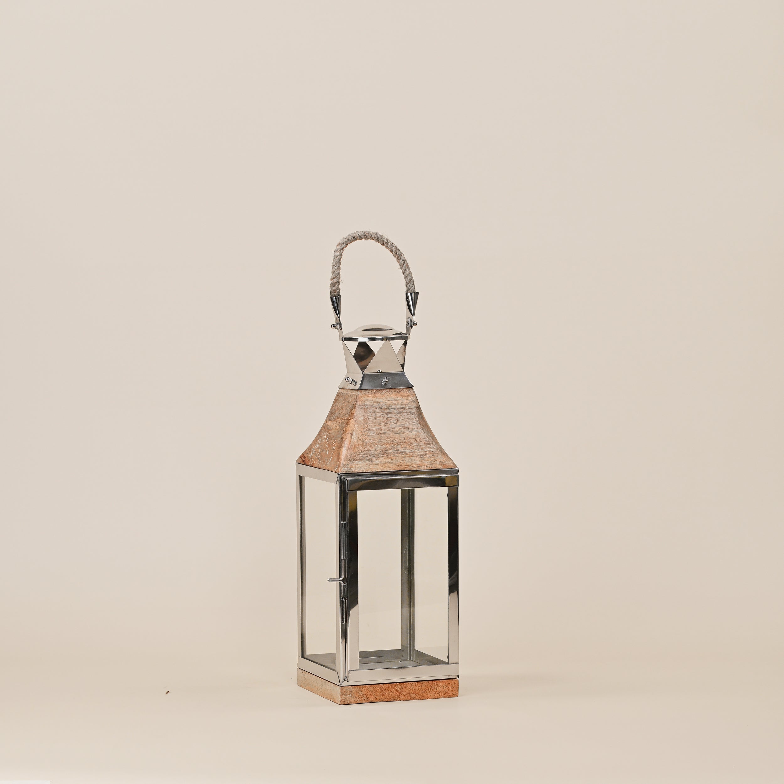 STAINLESS STEEL & WOODEN LANTERNS SMALL