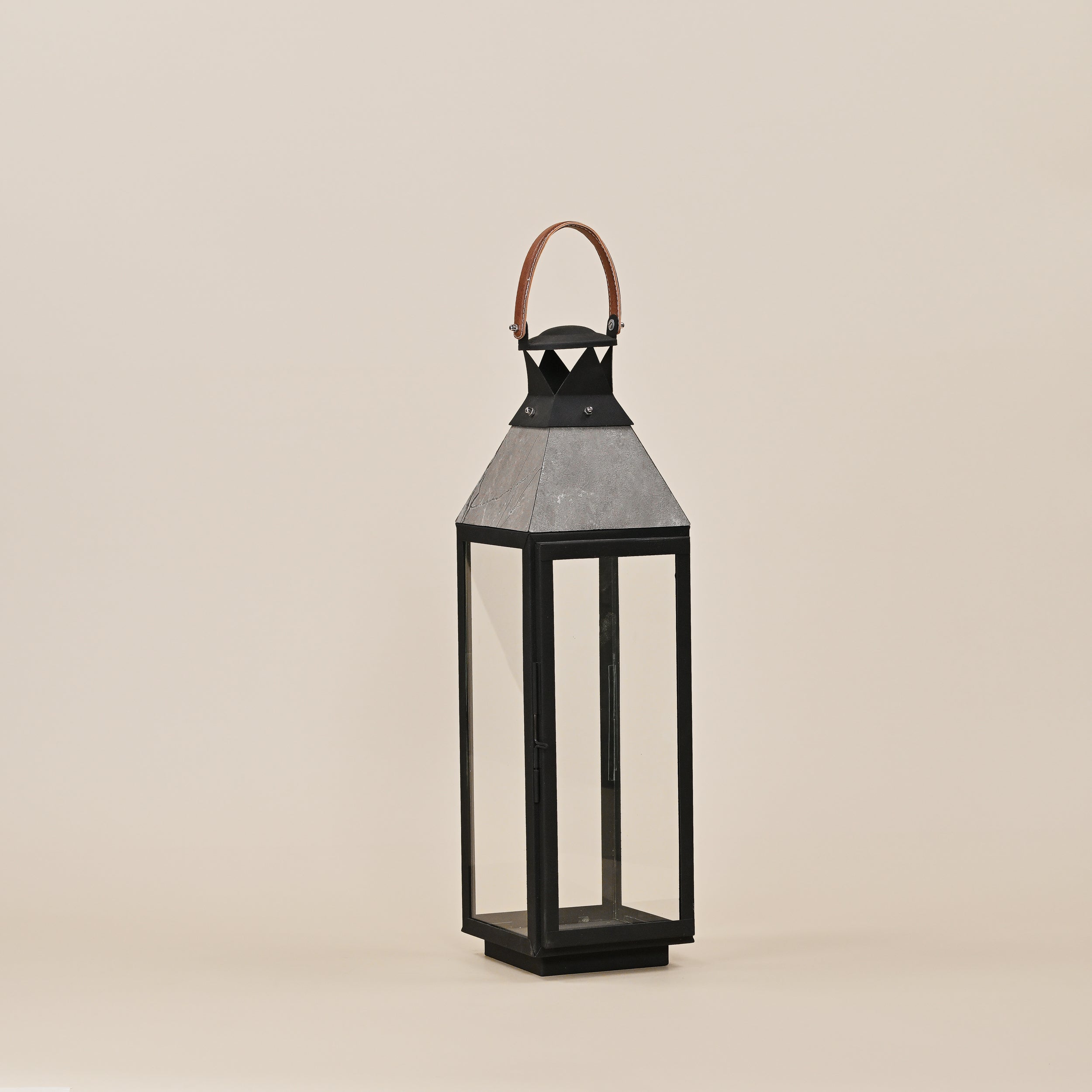 MILD STEEL LANTERN WITH LEATHER HANDLE LARGE