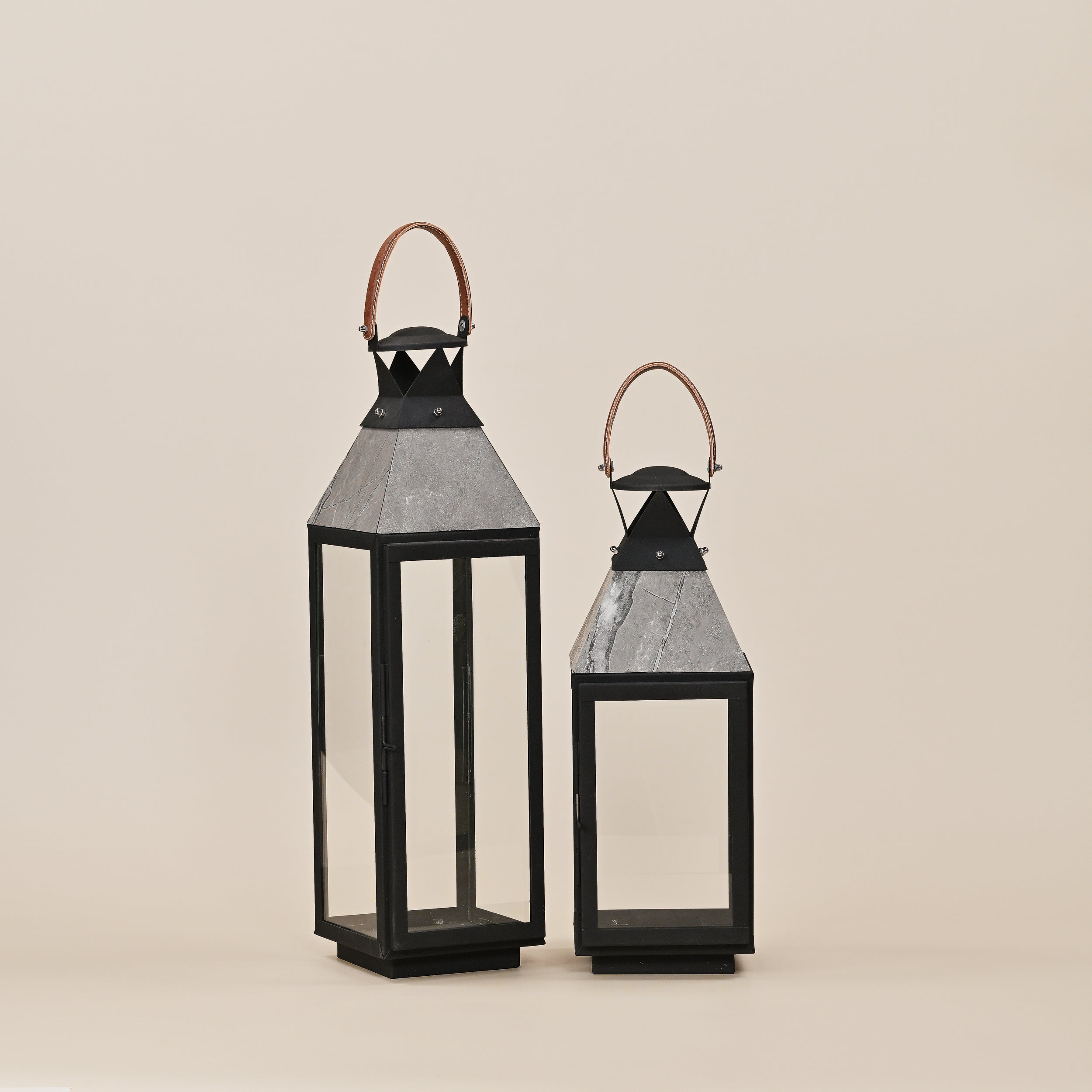 MILD STEEL LANTERN WITH LEATHER HANDLE LARGE