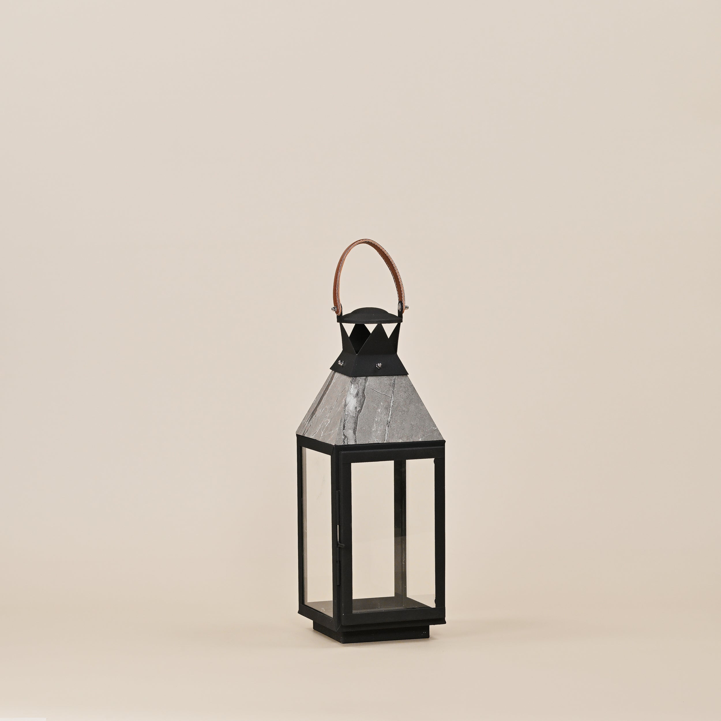 MILD STEEL LANTERN WITH LEATHER HANDLE 