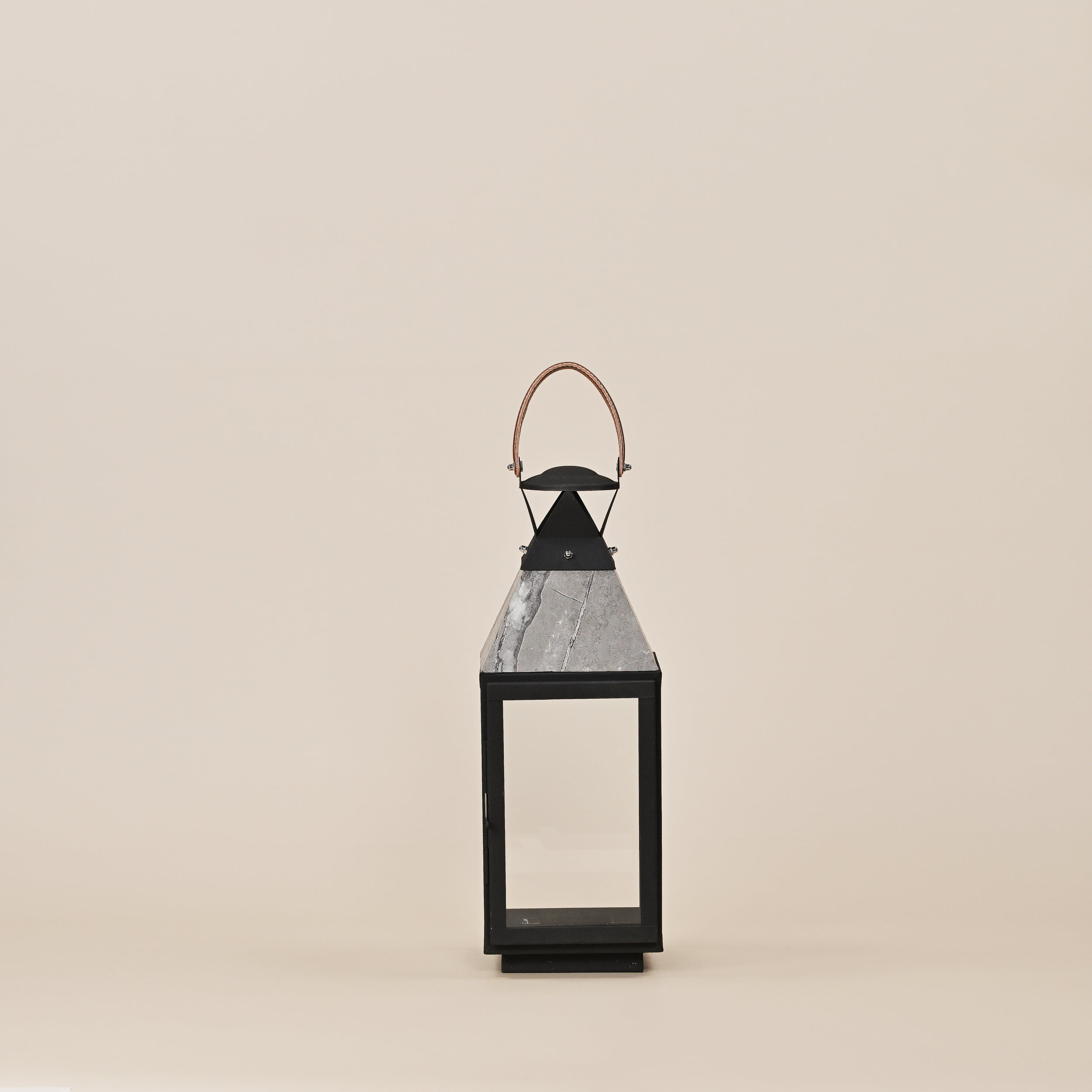 MILD STEEL LANTERN WITH LEATHER HANDLE 