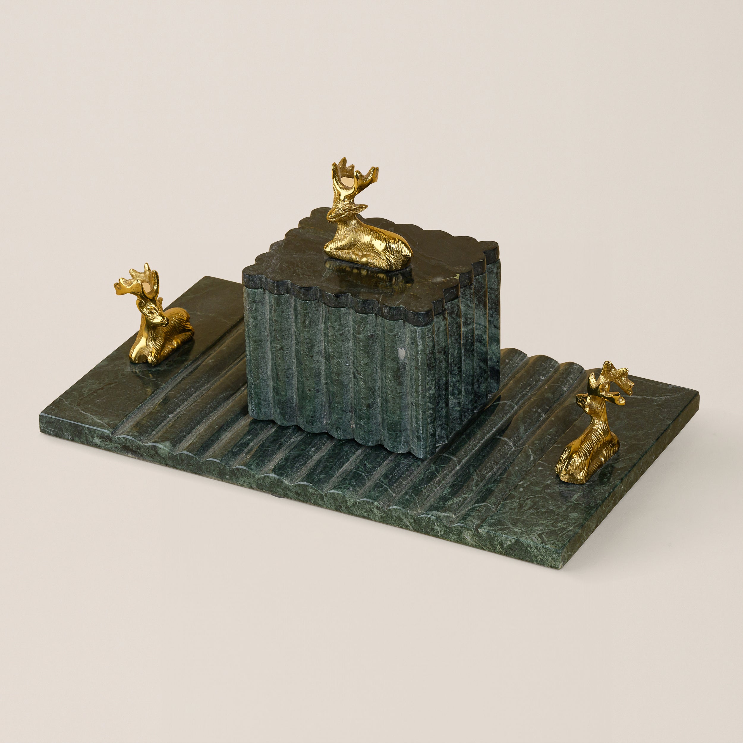 GREEN MARBLE FLUT BOX DEER NOBE