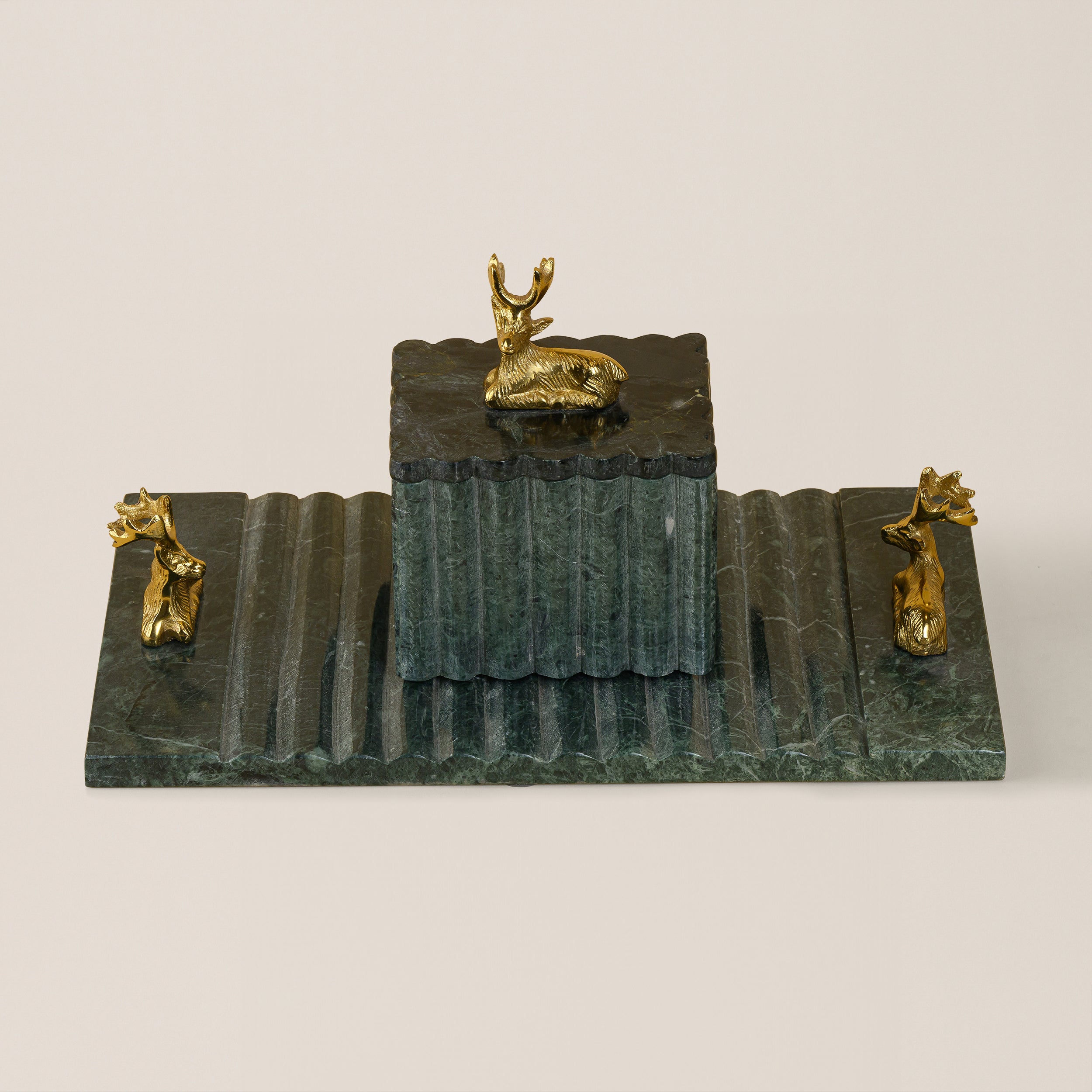 GREEN MARBLE FLUT BOX DEER NOBE