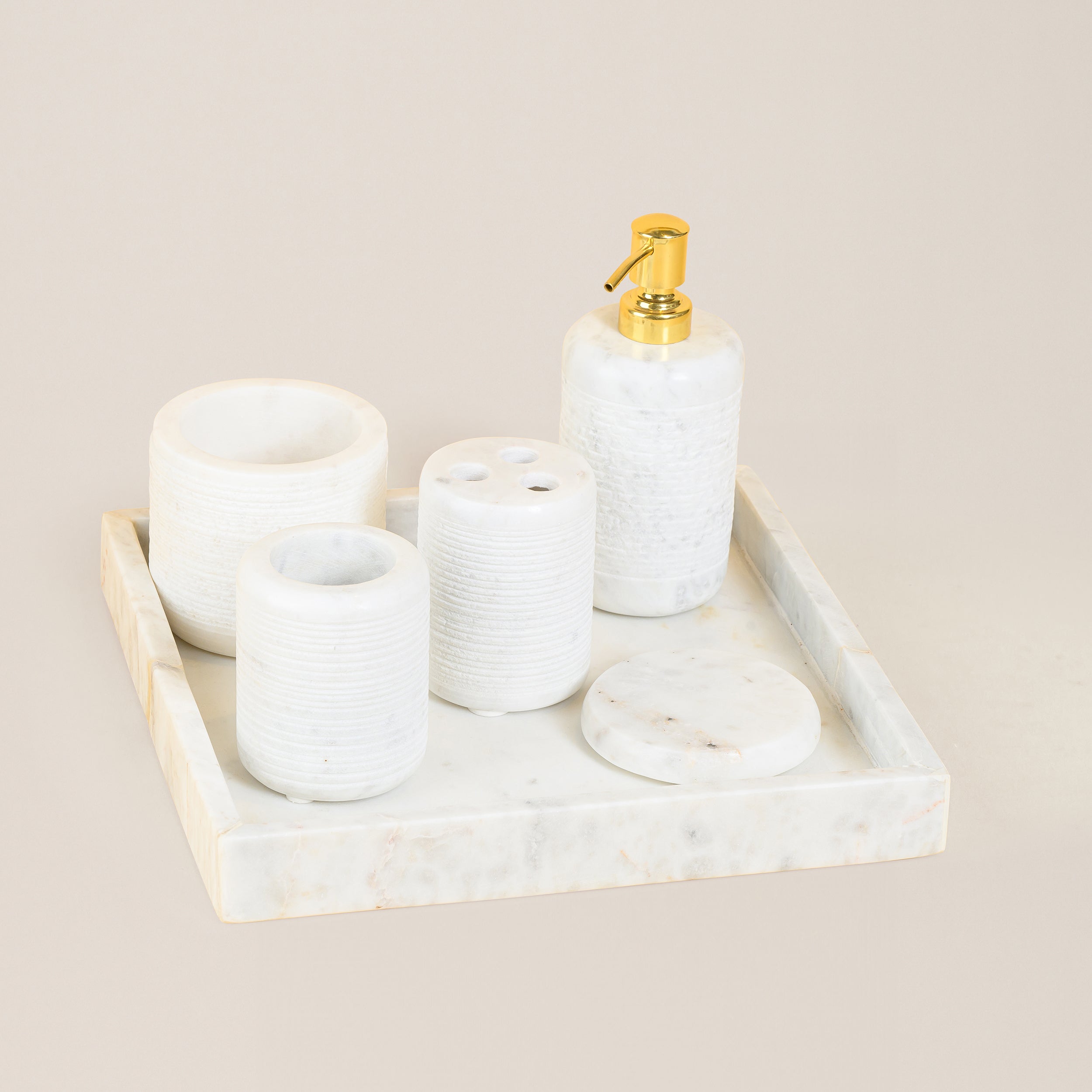 WHITE MARBLE BATH SET OF 6 PCS