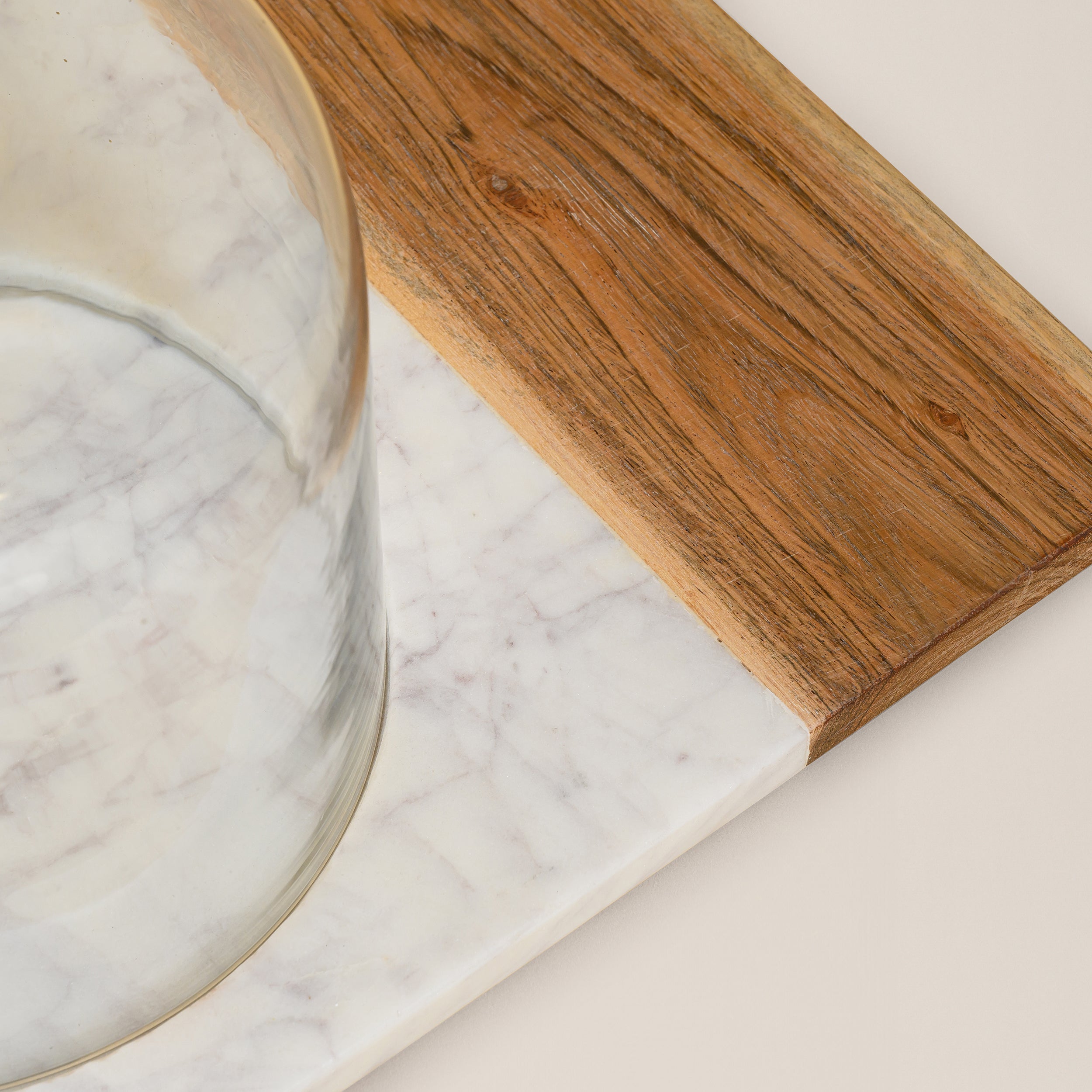 WHITE MARBLE AND WOOD CAKE STAND WITH DOME