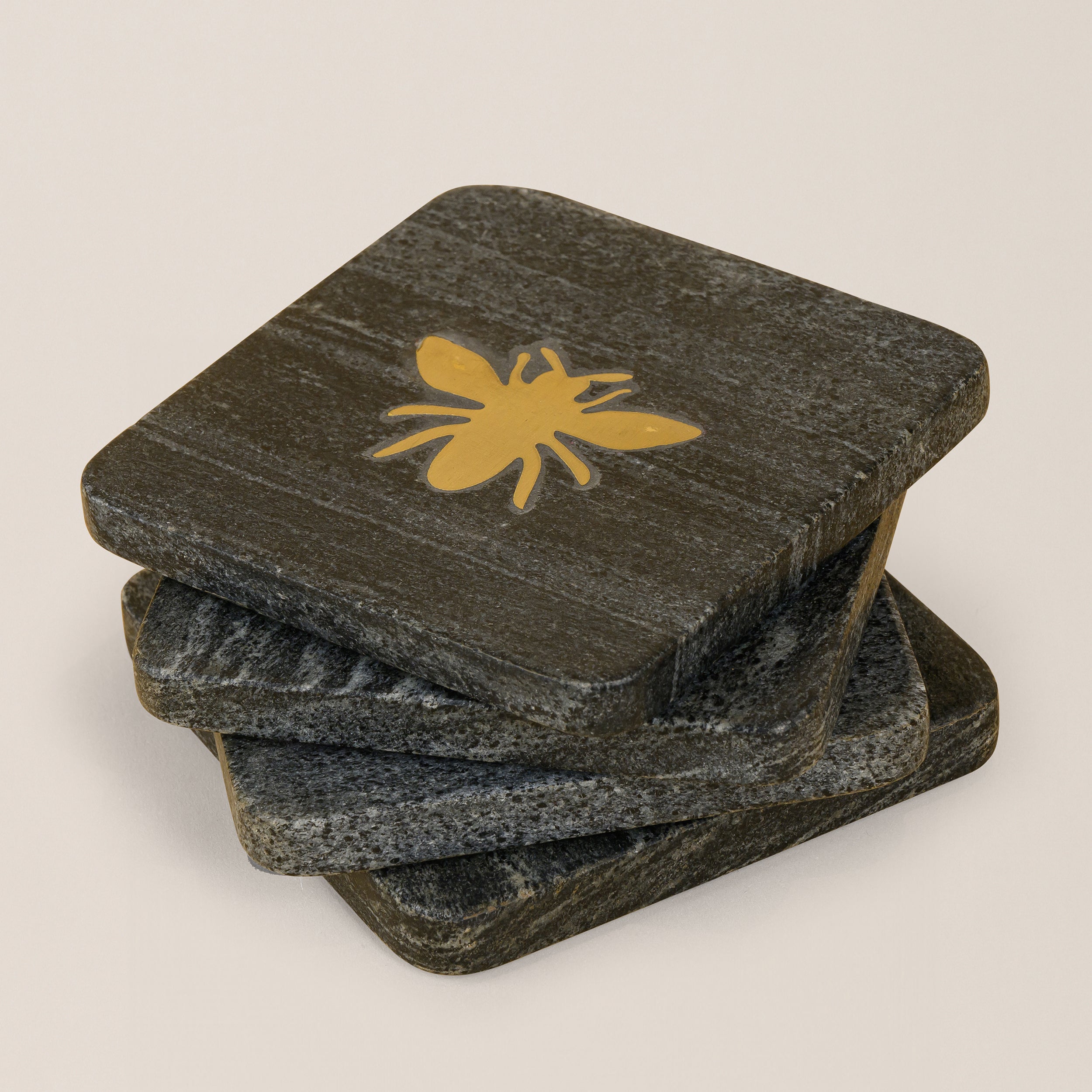 BLACK MARBLE BEE COSTER SET OF 4 PIECES