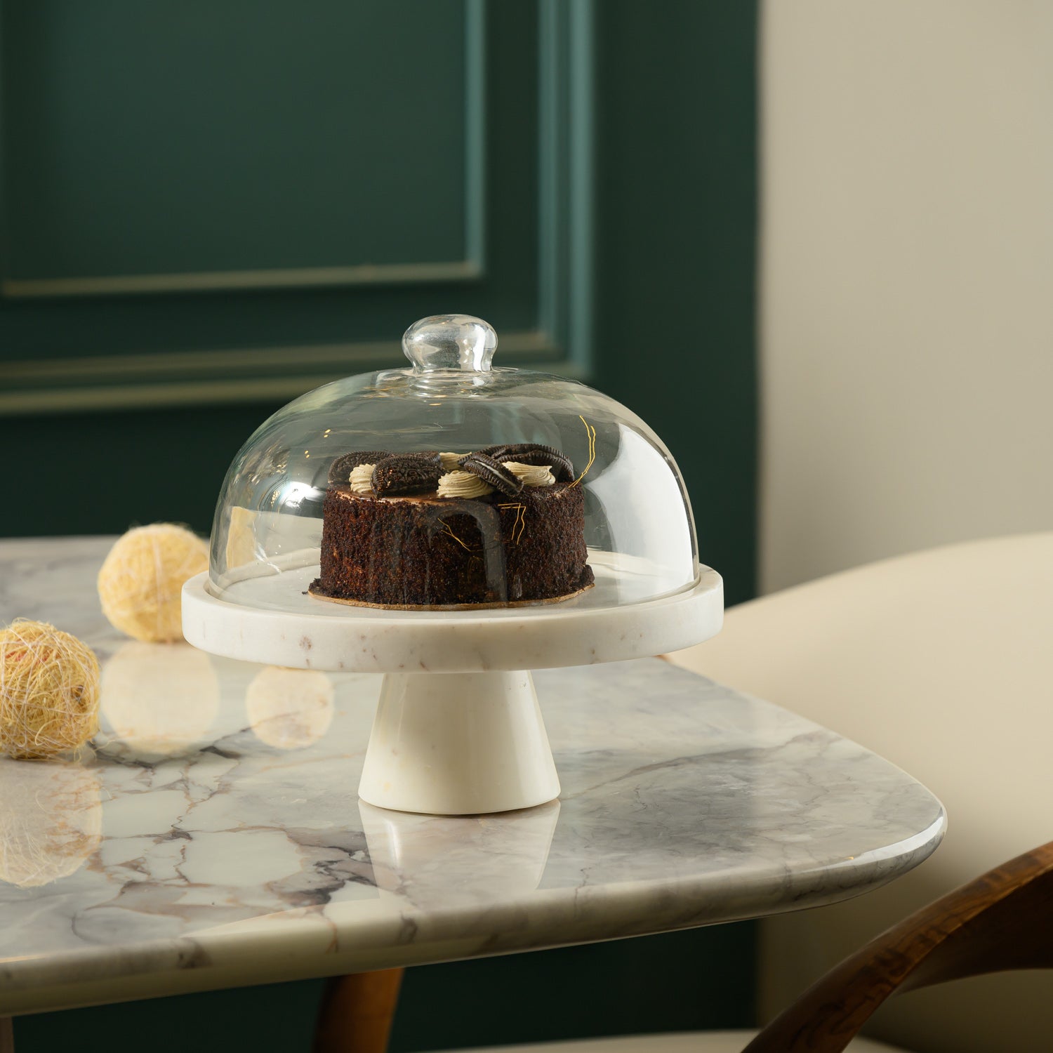 WHITE MARBLE CAKE STAND WITH DOME