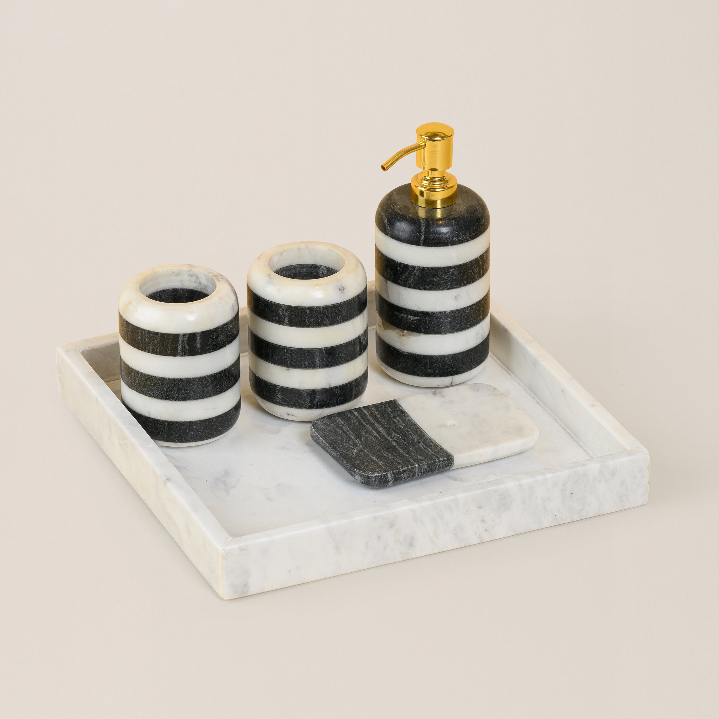 BLACK & WHITE STRIPED MARBLE BATHROOM SET 