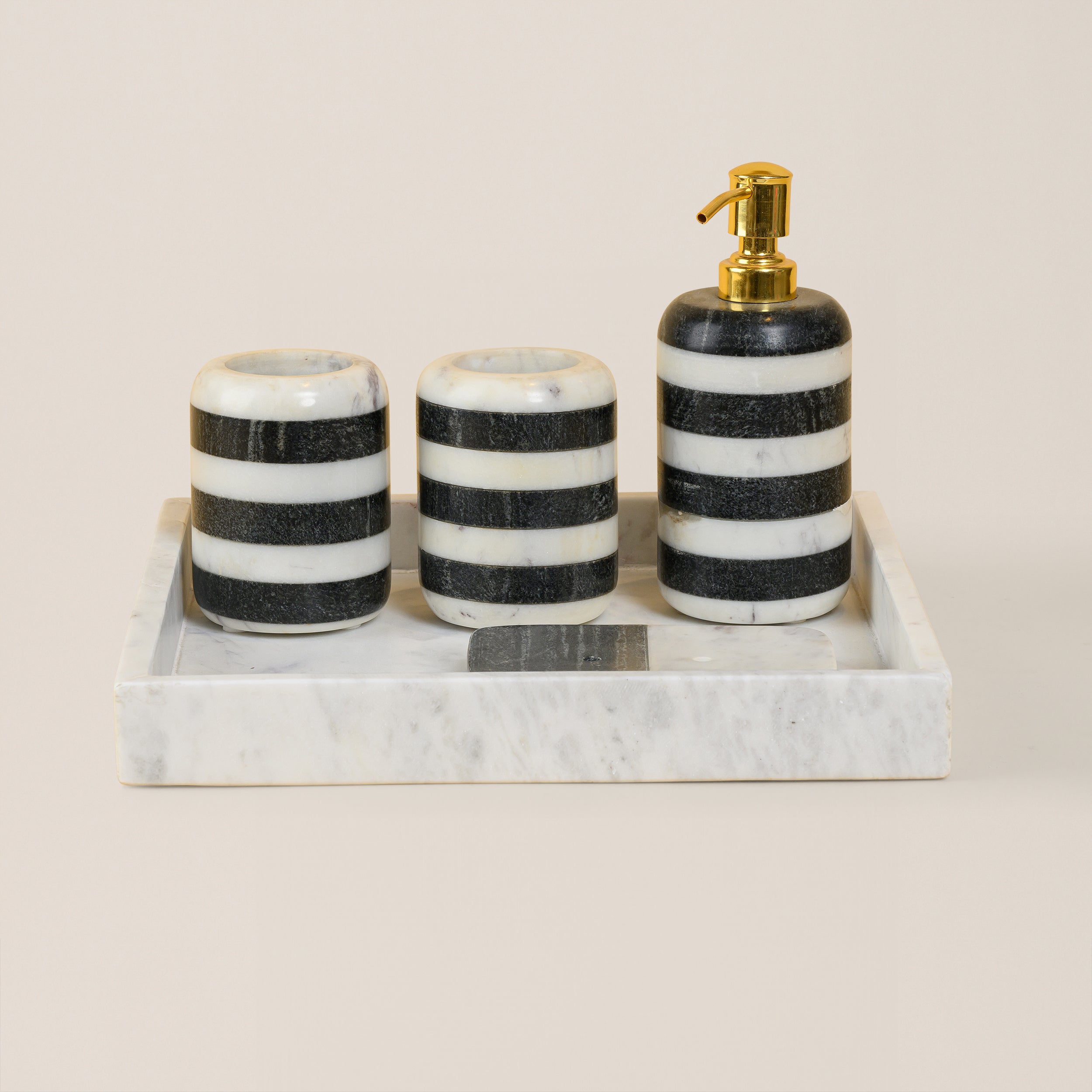 BLACK & WHITE STRIPED MARBLE BATHROOM SET 