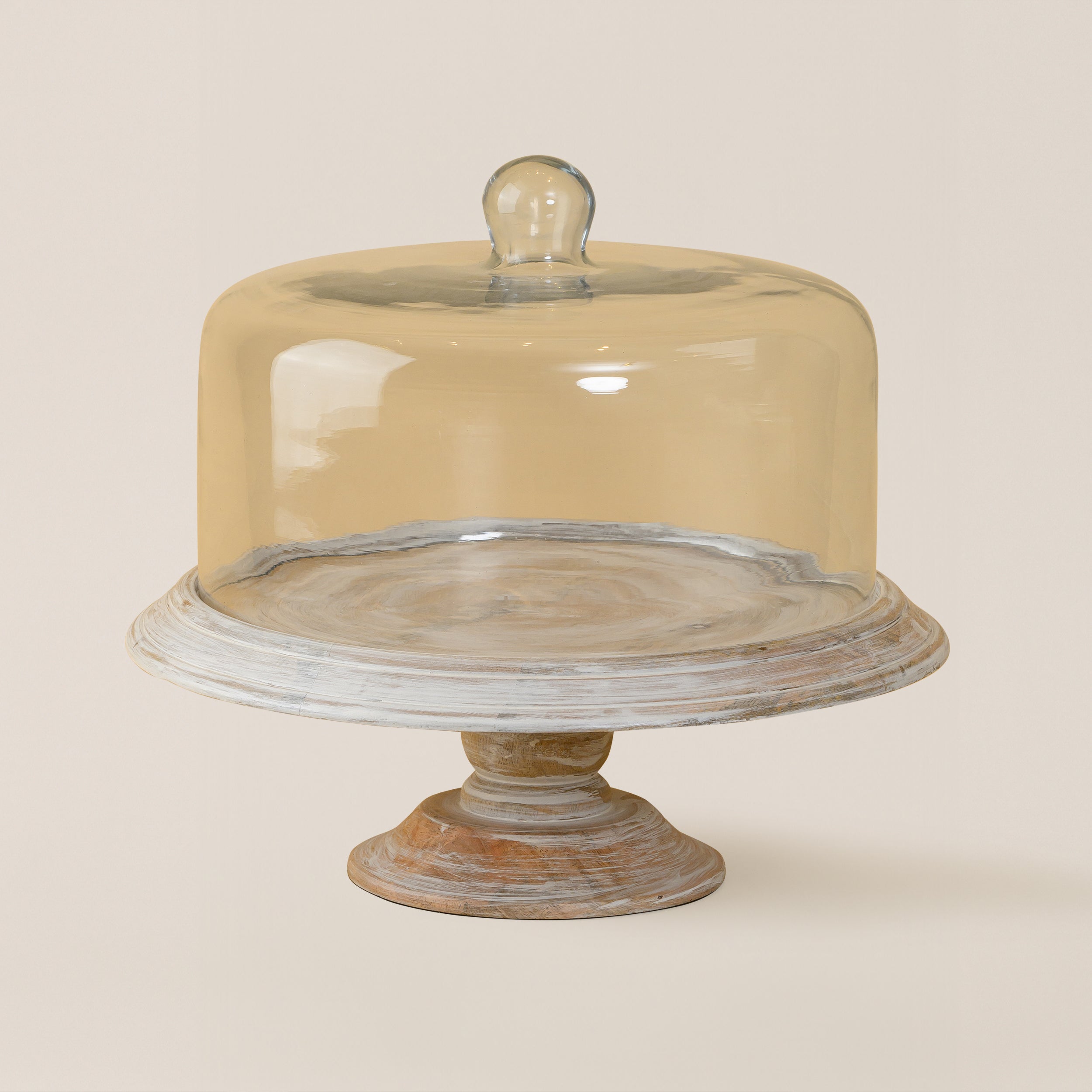 GLASS DOME CAKE COVER WITH WOODEN BASE