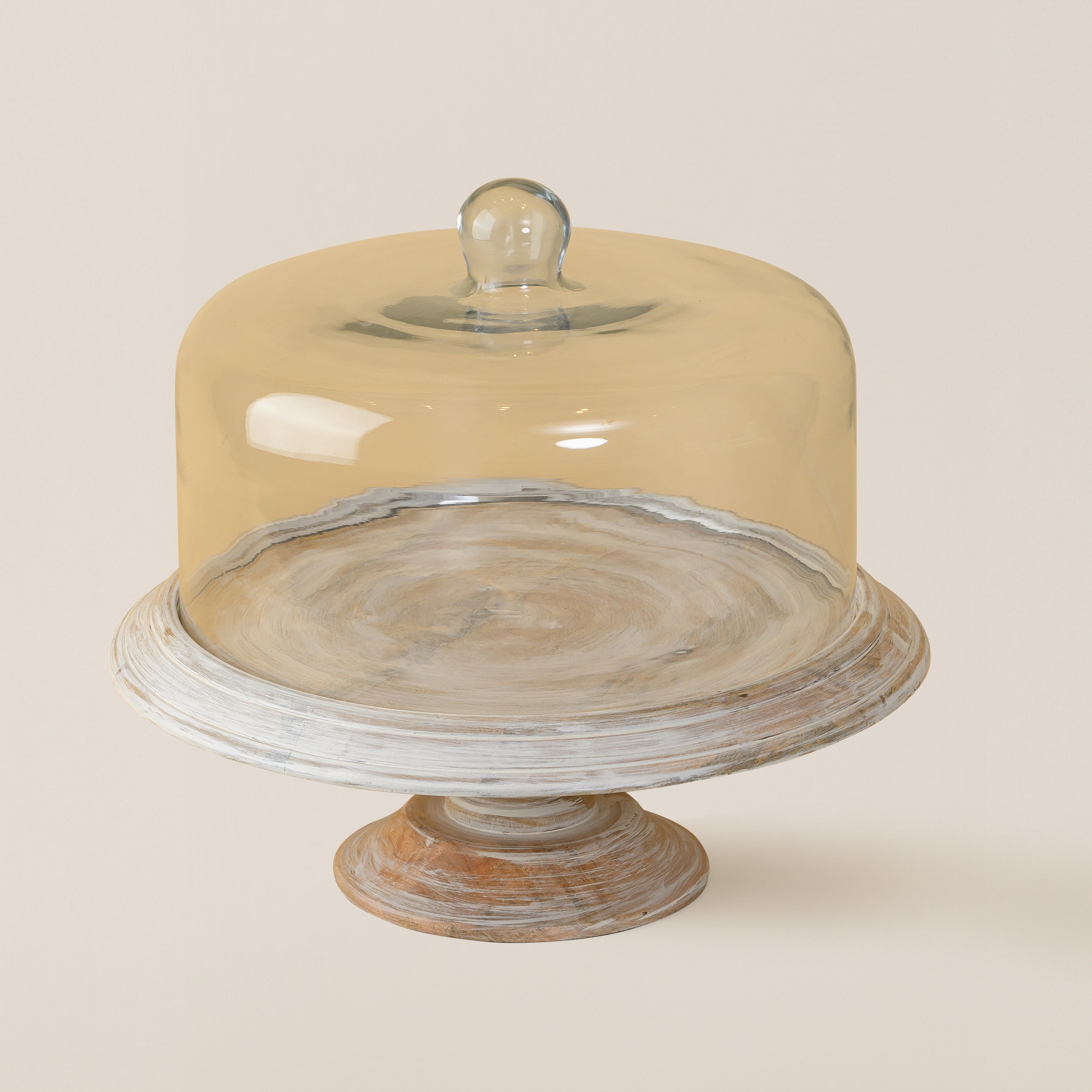 GLASS DOME CAKE COVER WITH WOODEN BASE